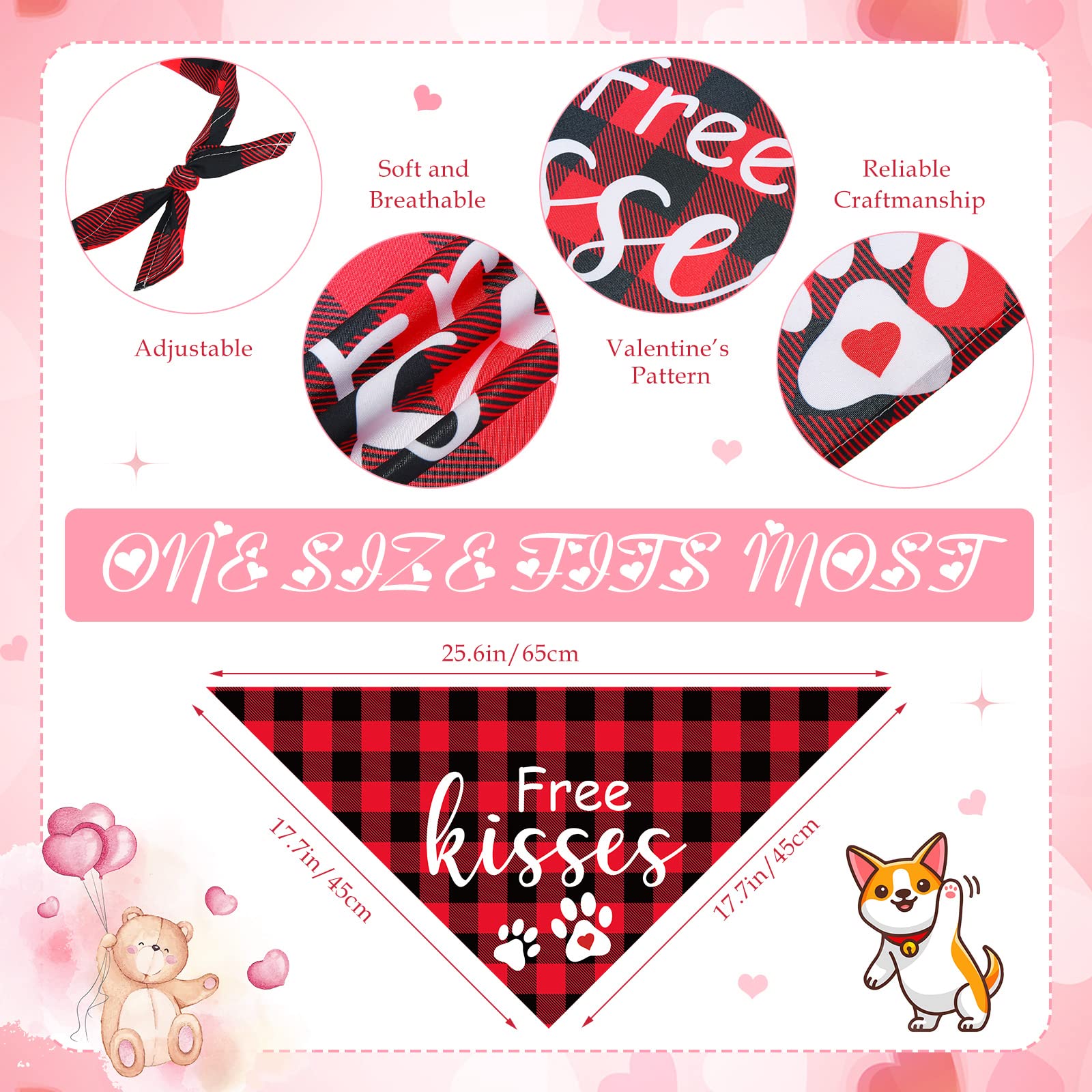 Lot de 60 Bandanas réglables pour la Saint-Valentin pour Chien de Petite et Moyenne Taille (Motif cœur)