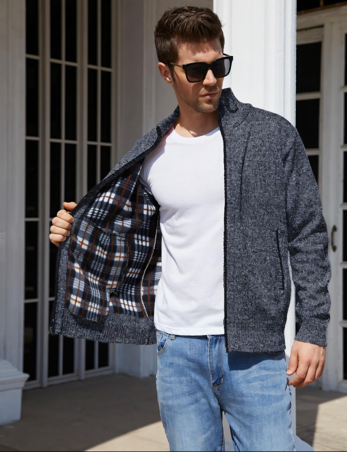 Yeokou Men's Casual Slim Full Zip Thick Knitted Cardigan Sweaters with Pockets - Image 4