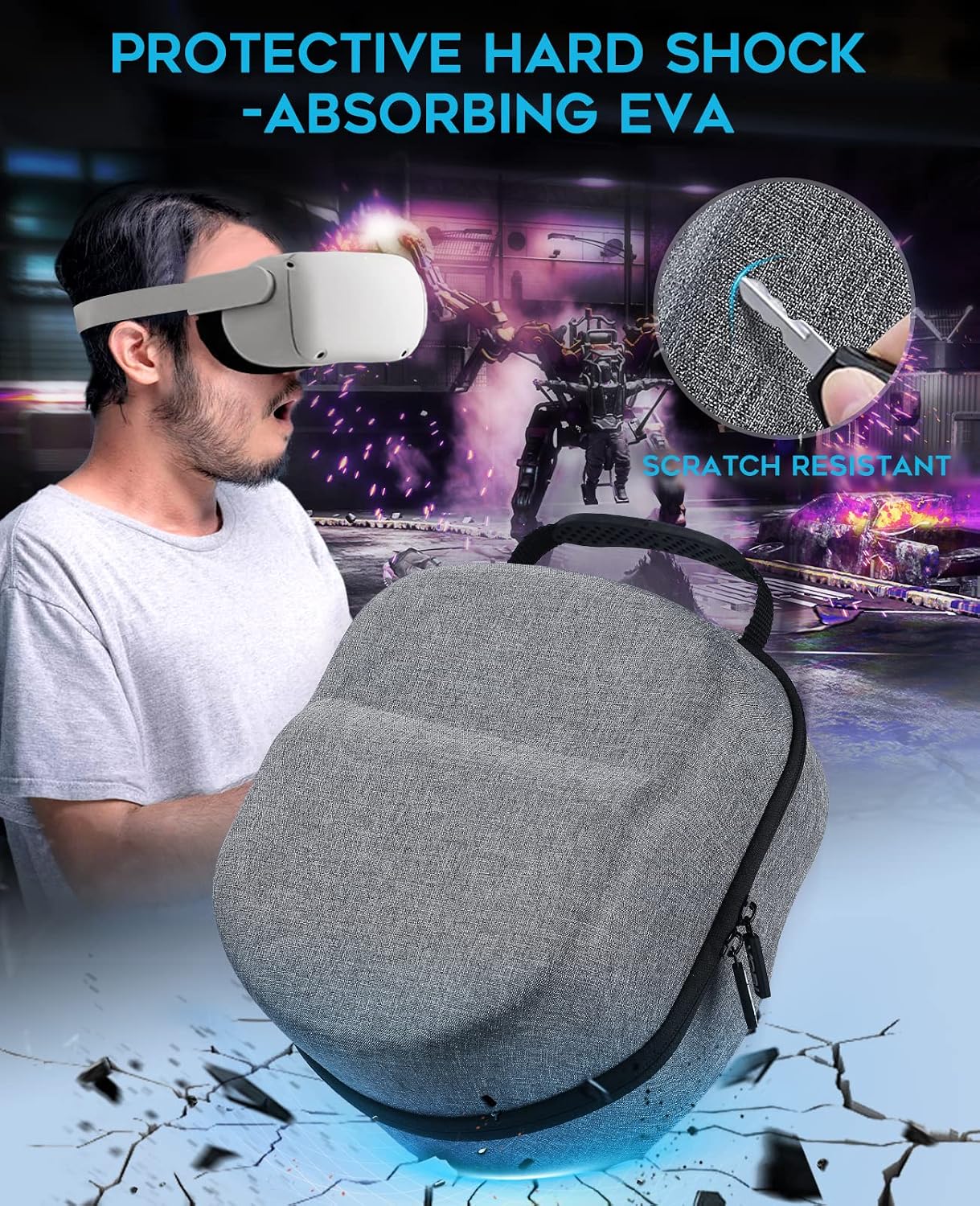 VORI Case for Meta/Oculus Quest 2 Accessories, Compatible with Elite Strap Battery Version/Kiwi Design/BOBOVR Headstrap, with Silicone VR Face Cover, Portable Hard Carrying Case for Meta Quest 2