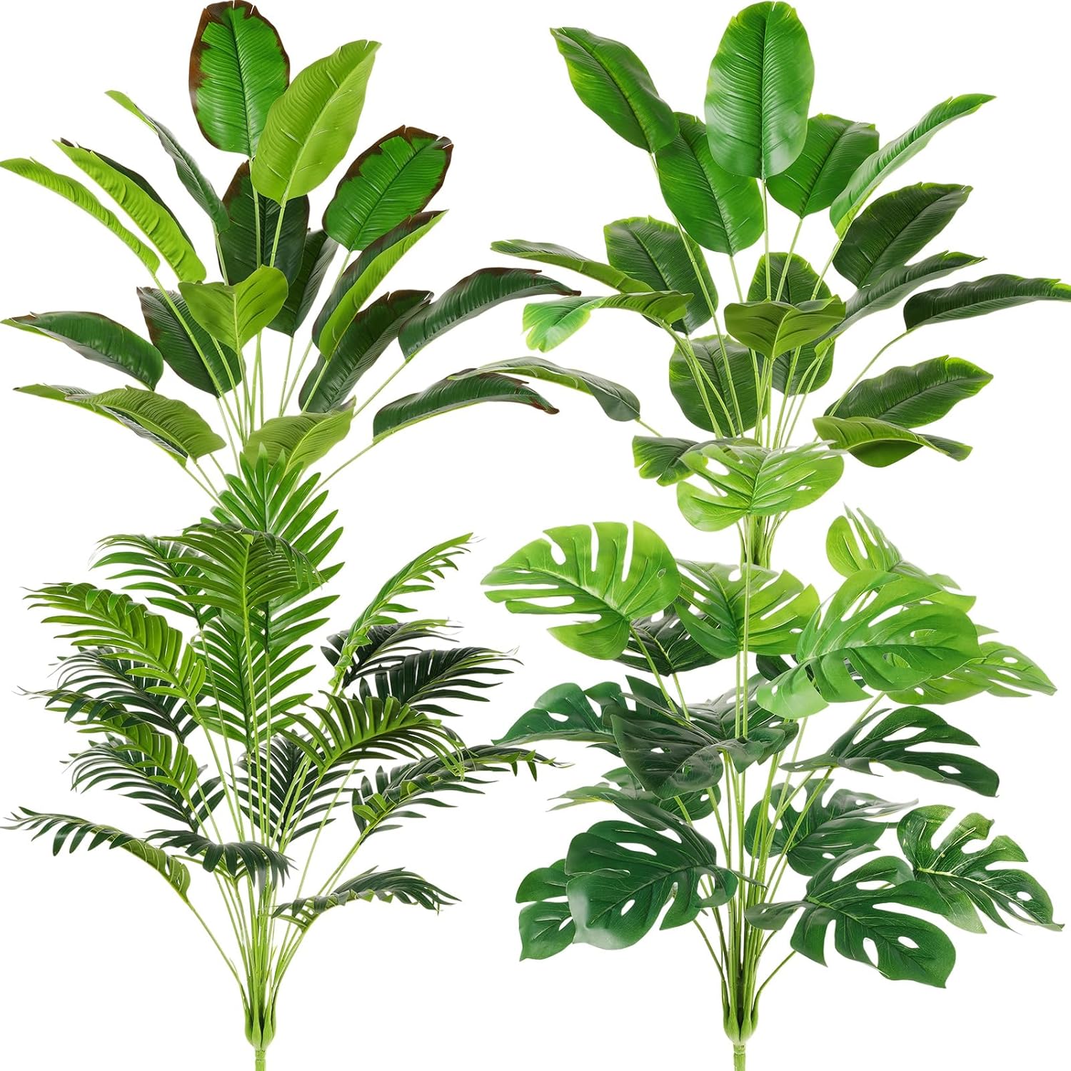 Yunlly 4 Pcs Fake Plants Tall Artificial Faux Plants Indoor for Home Decor 32 Inch Tropical Artificial Palm Tree, Banana Leaves Tree, Monstera, Taro Leaves for Office Outdoor(Classic)