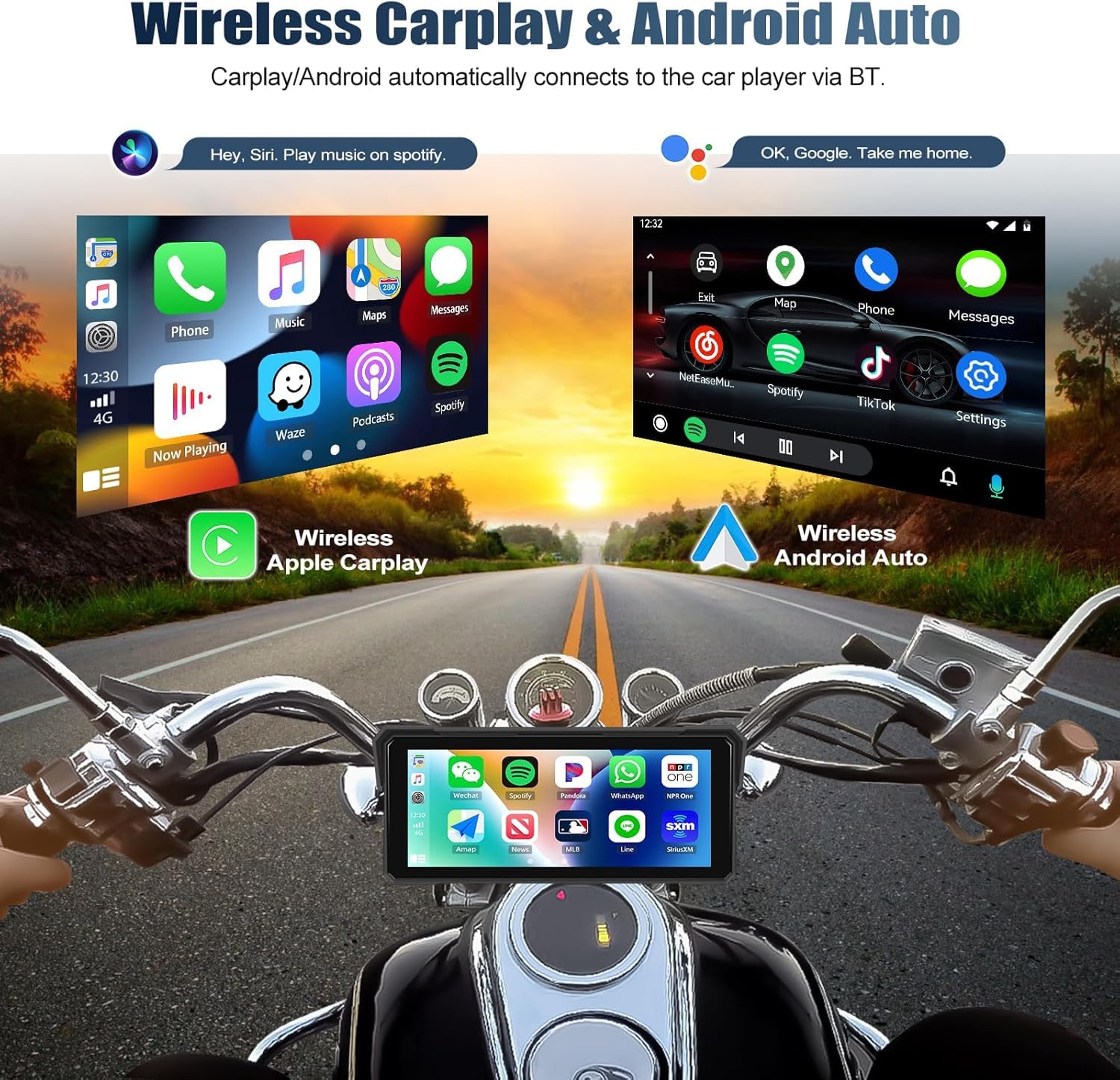 CAMECHO Cámara de salpicadero para motocicleta, pantalla Carplay y Android Auto para motocicleta, Carplay Moto, IP68 impermeable, pantalla táctil de 8.1 pulgadas para motocicleta, Carplay inalámbrica