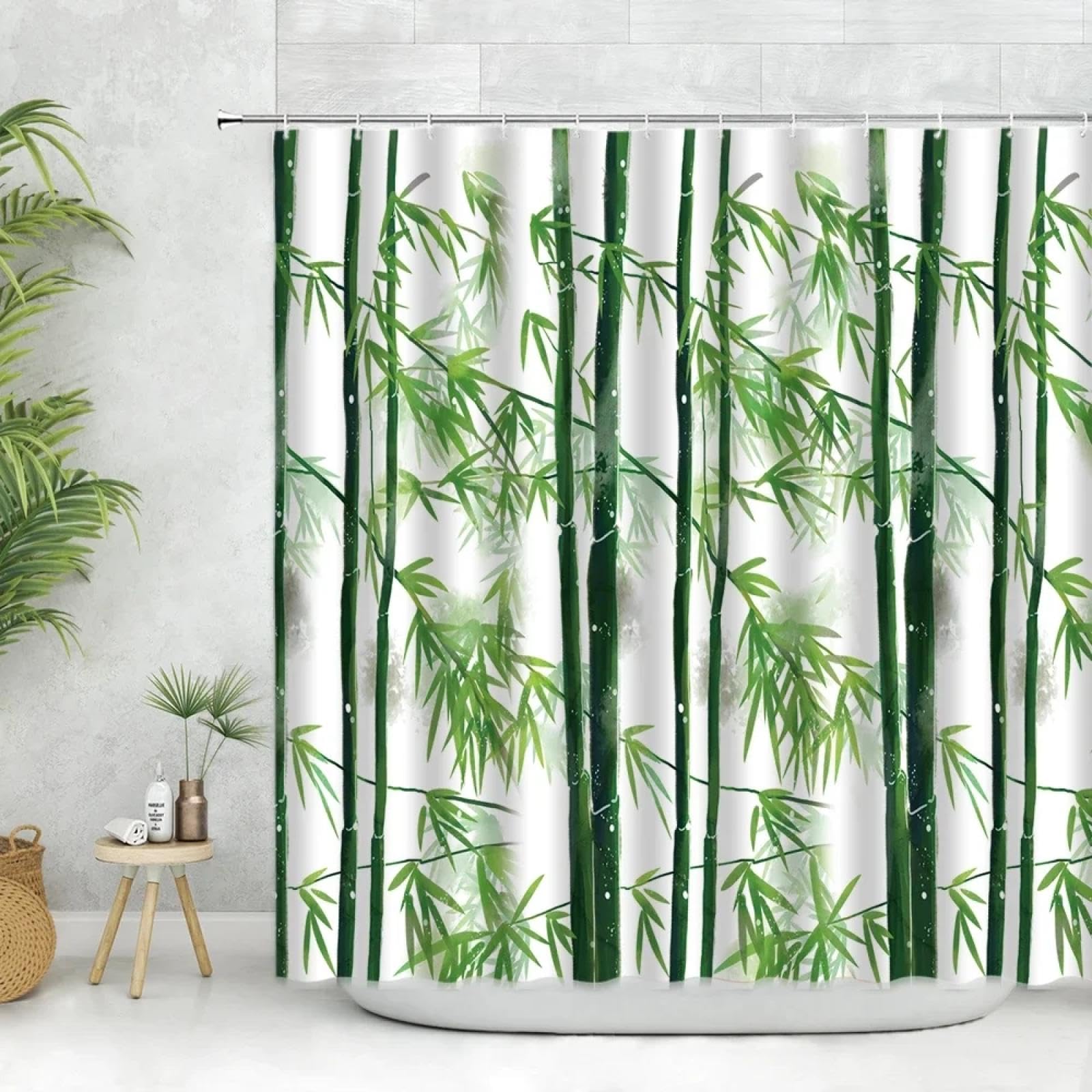 Rideau de douche bambou vert 240 x 180 cm avec crochets style minimaliste