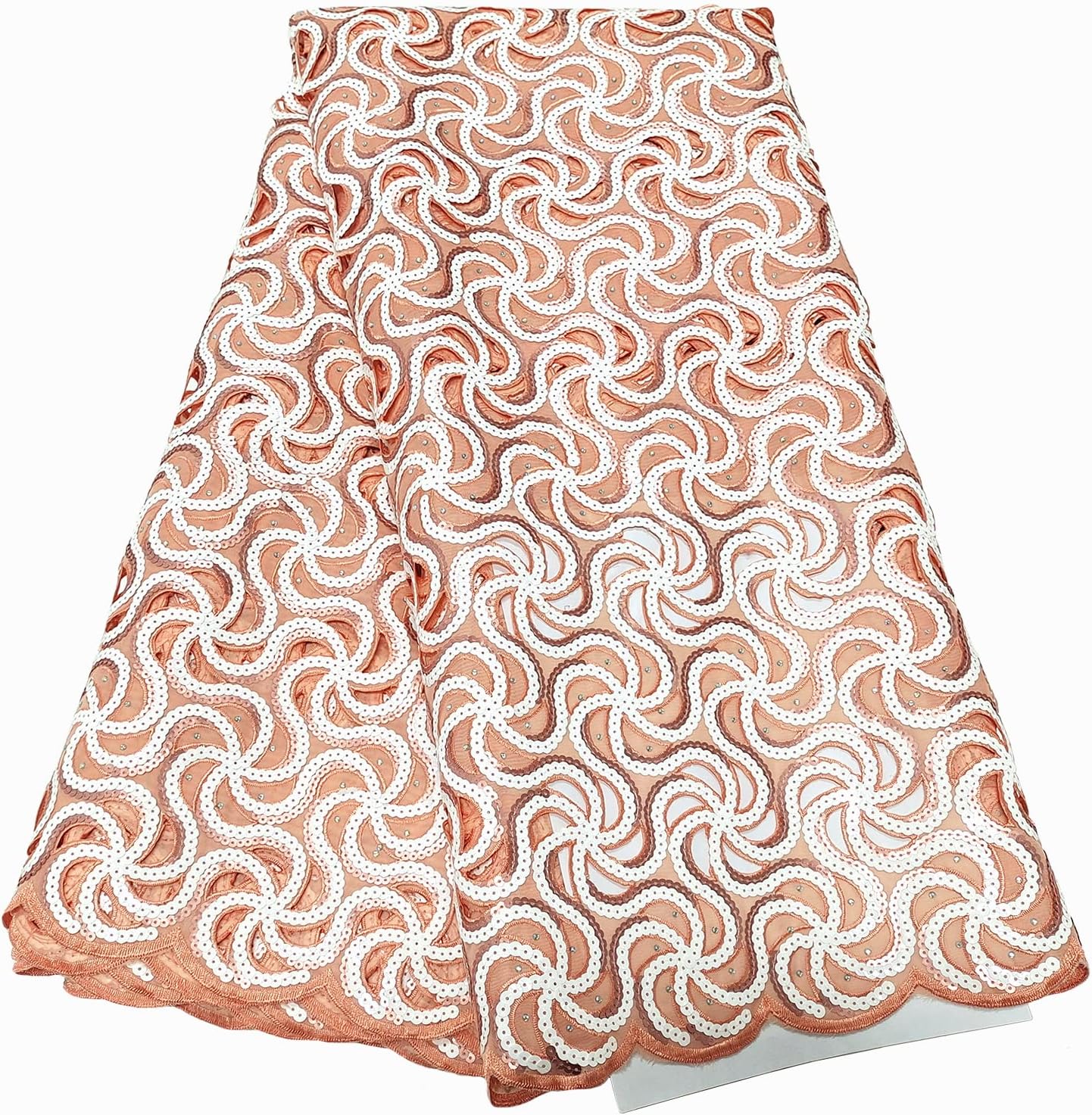 Bestway Lace Sequin African Lace Fabric 5 Yards Rhinestones Embroidery Handcut Nigerian Wedding Party Asoebi Fabrics Material (Orange)