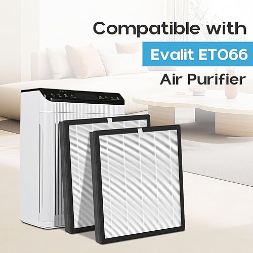 Miniatura 2 de Paquete de 2 filtros de repuesto para purificador de aire Evalit ET066, filtro HEPA 3 en 1 H13 con filtro de carbón activado, caspa de mascotas,