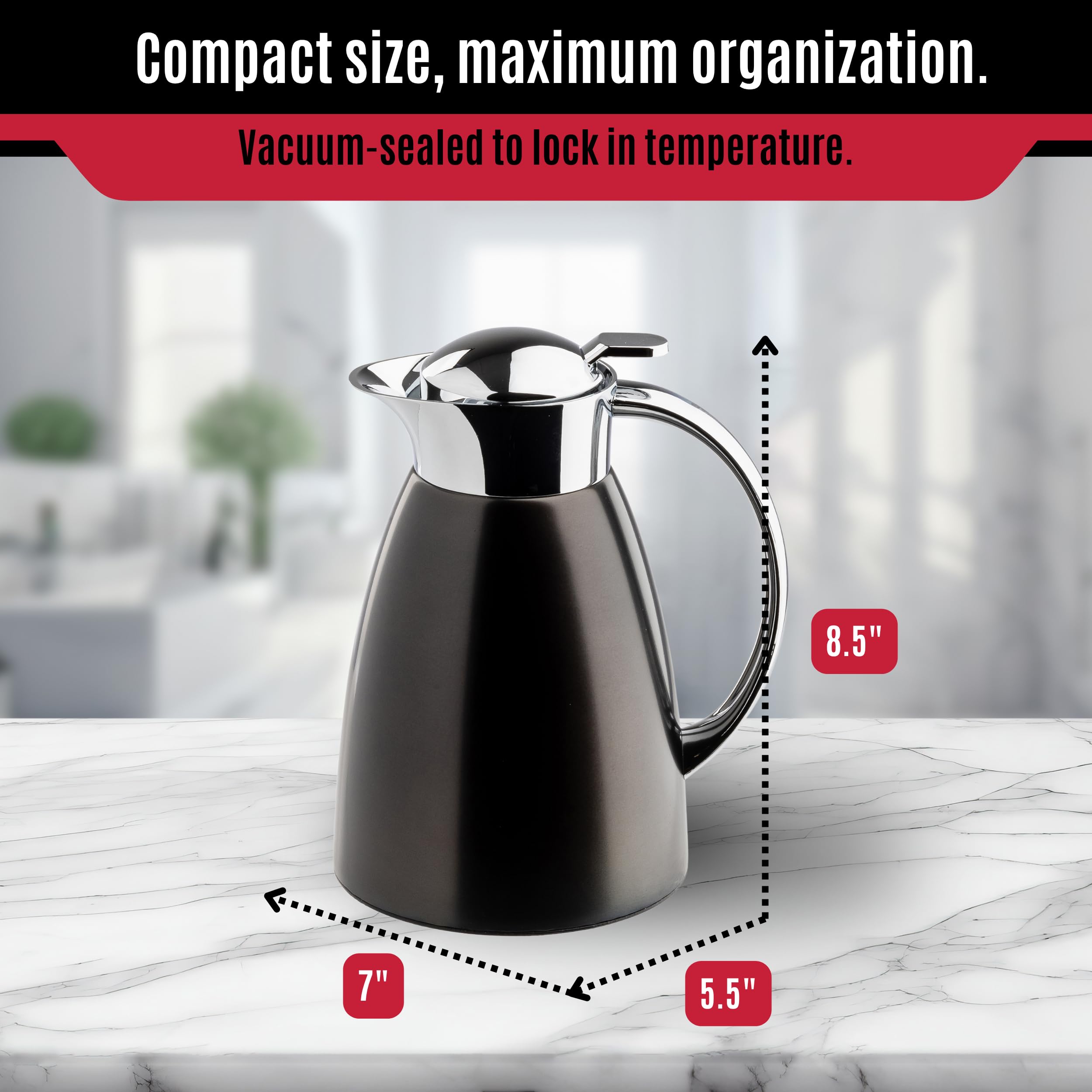 TableCraft 12680 - Jarra de café de acero inoxidable cepillado con acabado PVD negro, aislado al vacío, dispensador de café ligero a prueba de fugas, para cafeterías, restaurantes y catering