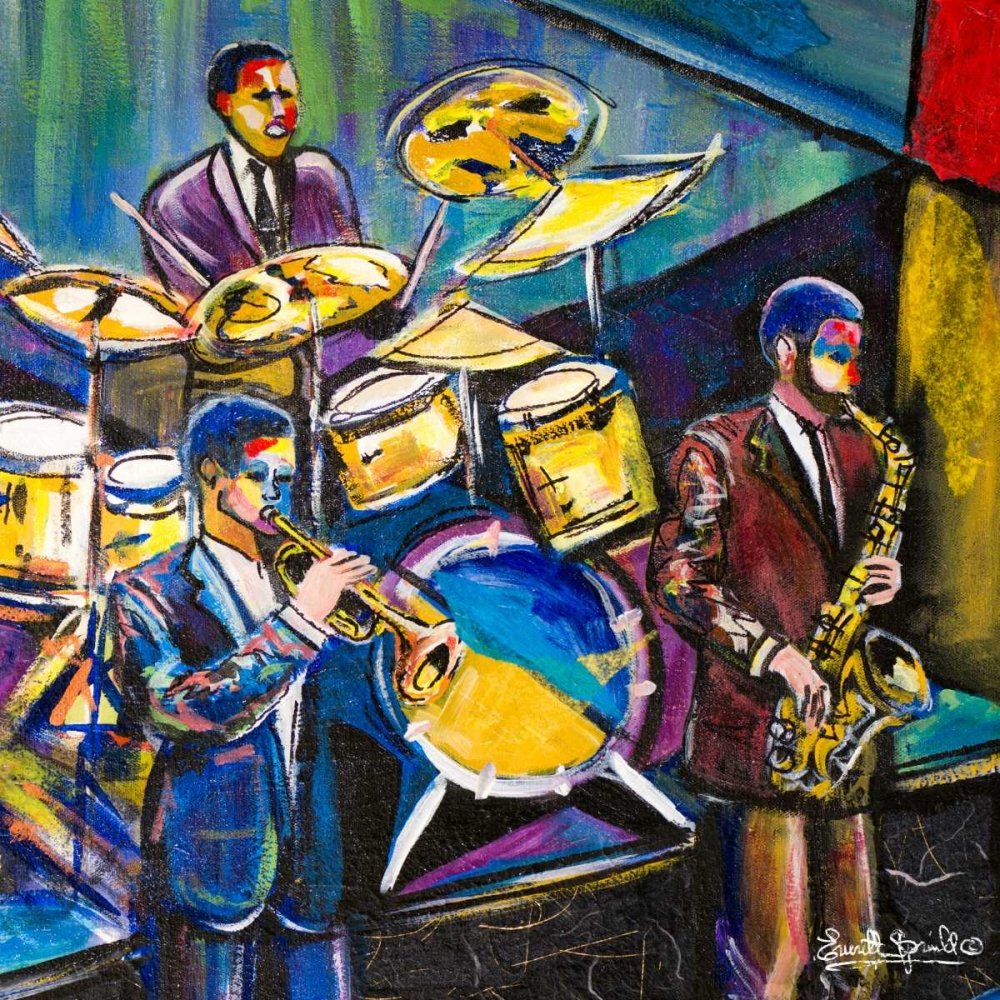 Leinwand-Rahmen mit amerikanischer Box A Nite in Birdland II Spruill Everett – Musikquadrat Kunstdruck Band Praxis Gruppe Jazz Musik Ethno Urban Instru Floating Frame 21_X_21_in