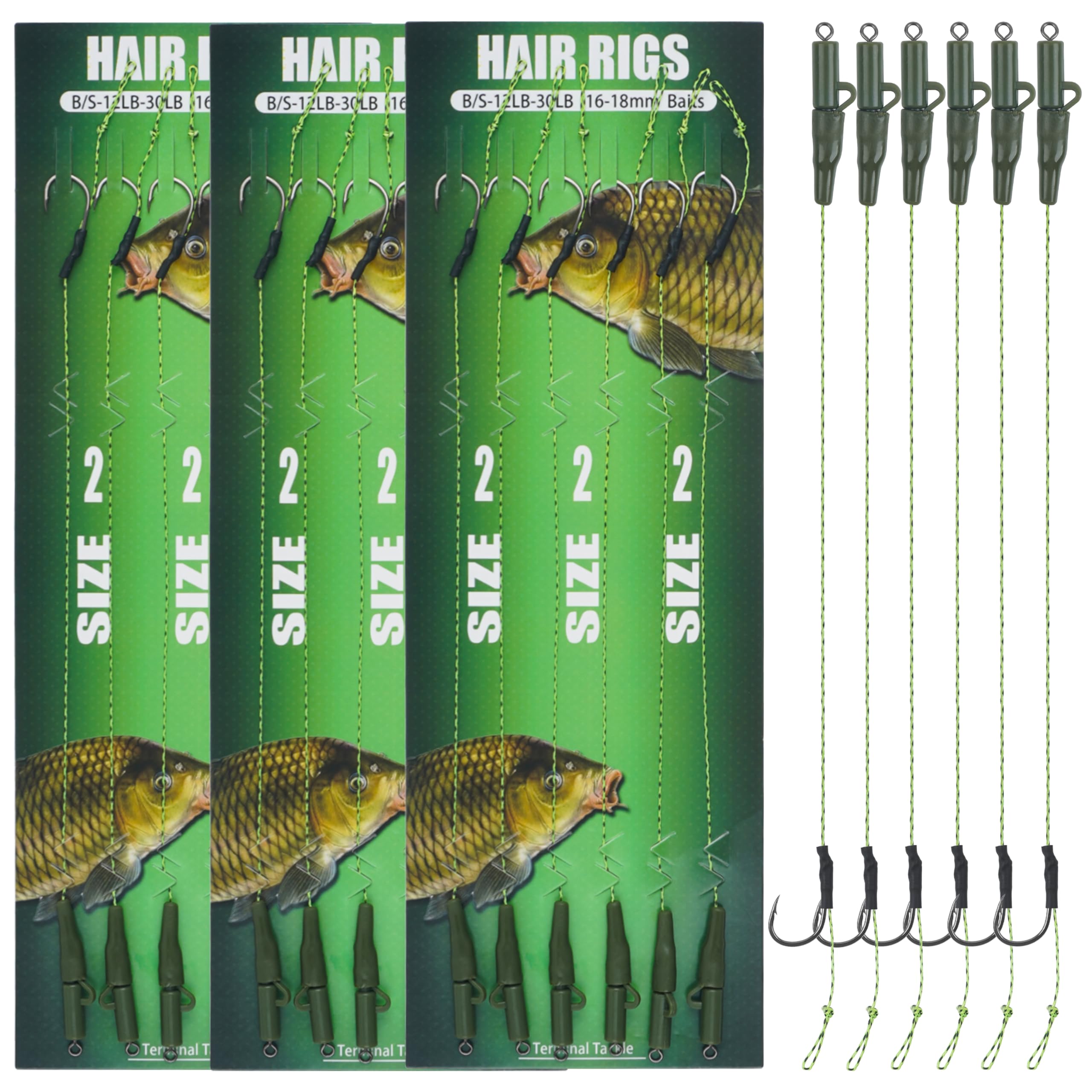 18pcs Carp Fishing Hair Rigs Kit Curved Barb Hooks Braided Thread Line Safety Leader Clips Fishing Bait Rigs Carp Fishing Tackle Accessories