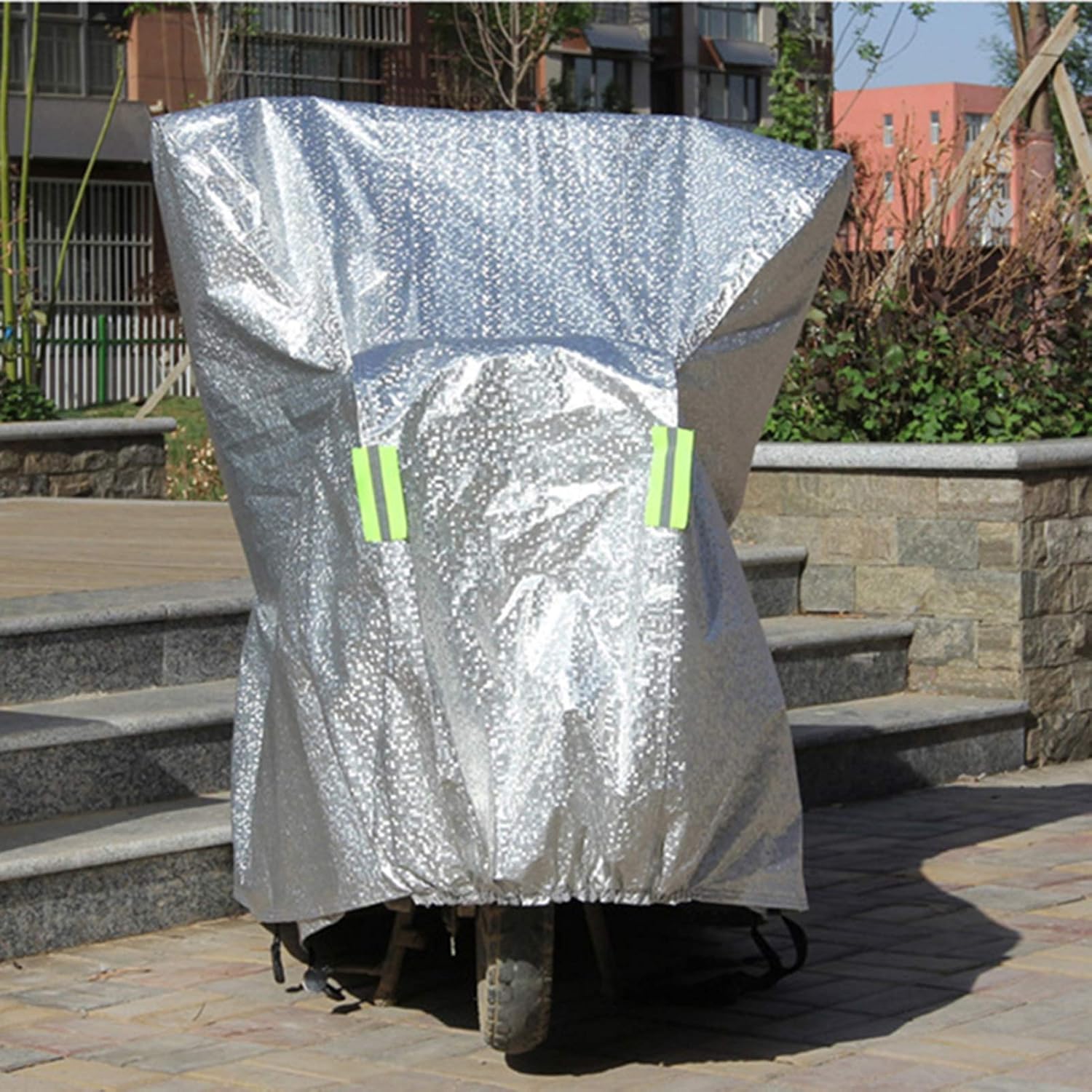 STTC Motorcycle Cover, Insulated Thicken Waterproof Protect Cover Sunproof Dustproof Rainproof Cover Motobike Scooter Cover with Lock-Holes,Silver,M