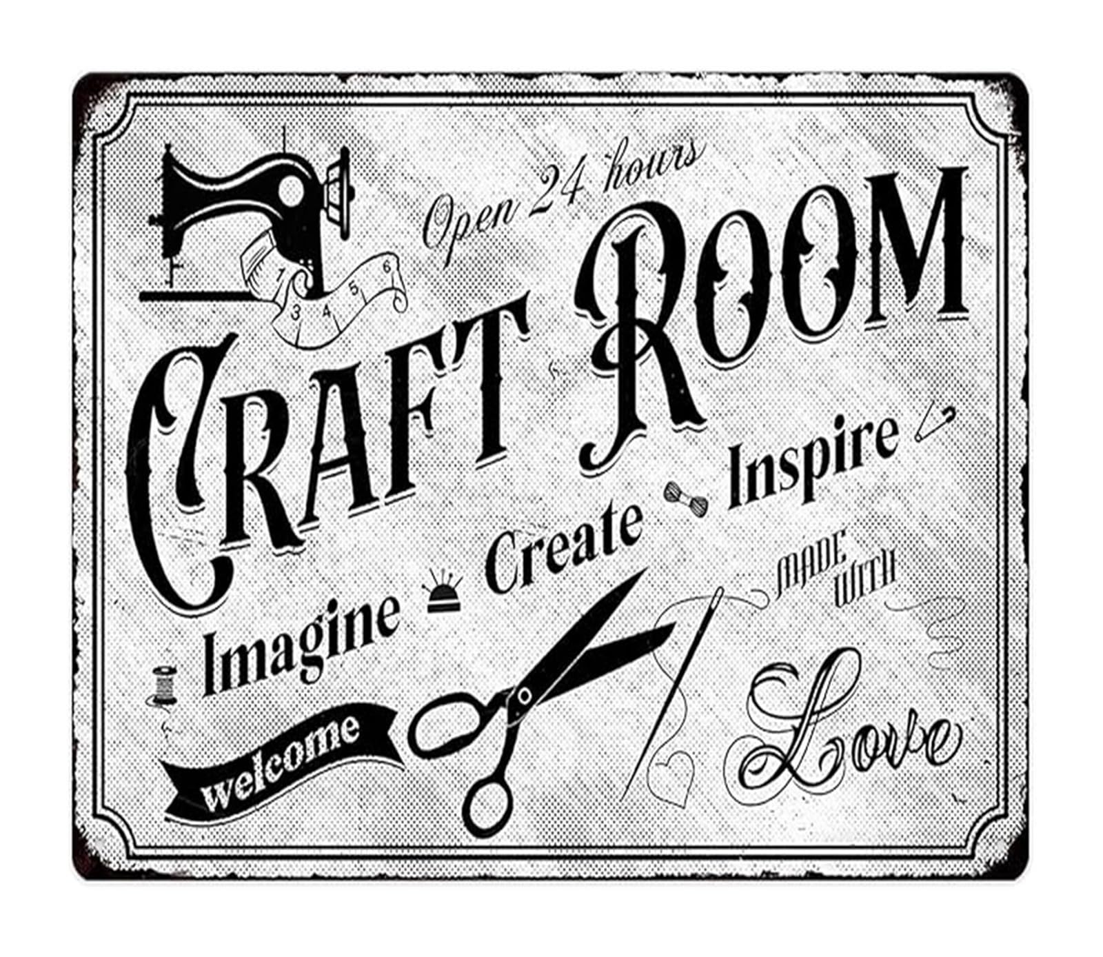 Fopure One Color Vintage Metal Sign With Quote Imagine Create Inspire Retro Tin Wall-Art For Crafters Workshop Art Studio 8 X 12 In