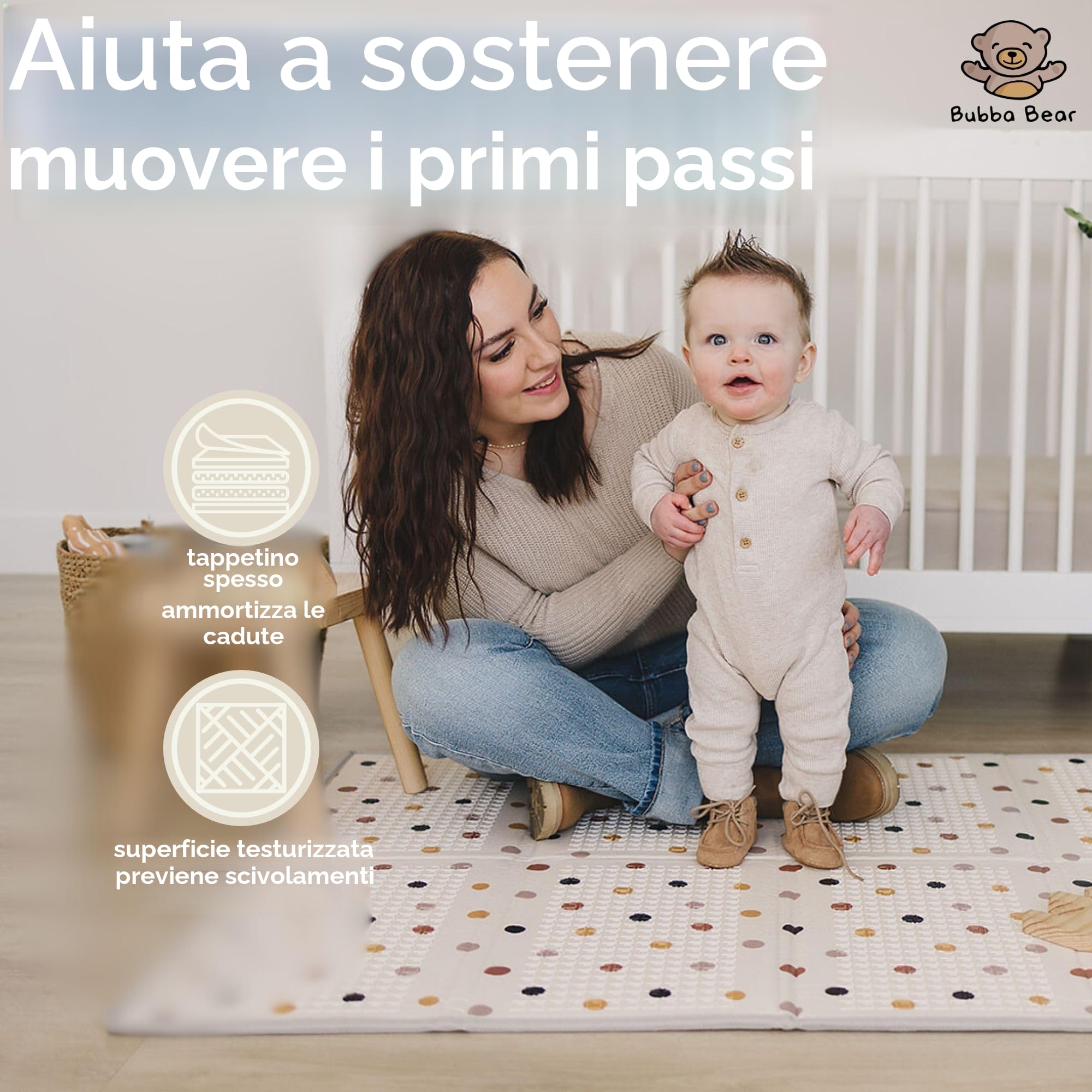 Bubba Bear Tappetino da gioco in schiuma per bambini, tappetino da gioco pieghevole opaco per bambini e neonati, grande tappetino imbottito impermeabile per strisciare e giocare, pieghevole, facile da