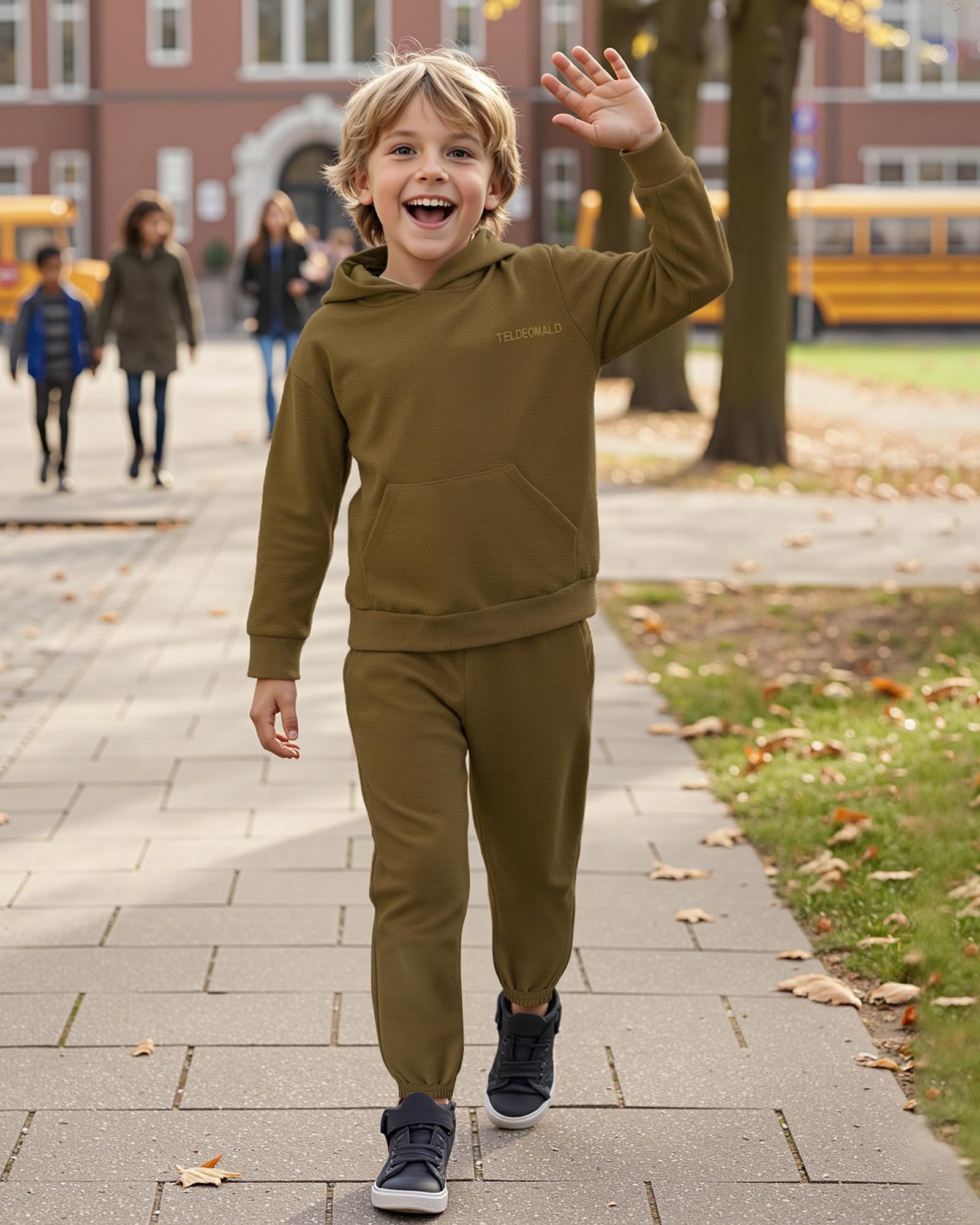 KAKU NANU Kinder Trainingsanzug Jogginganzug Jungen Sportanzug Kapuzenpullover und Jogginghose,Bund mit Gummizug und großen Taschen Grau/Braun,Größen 104-158