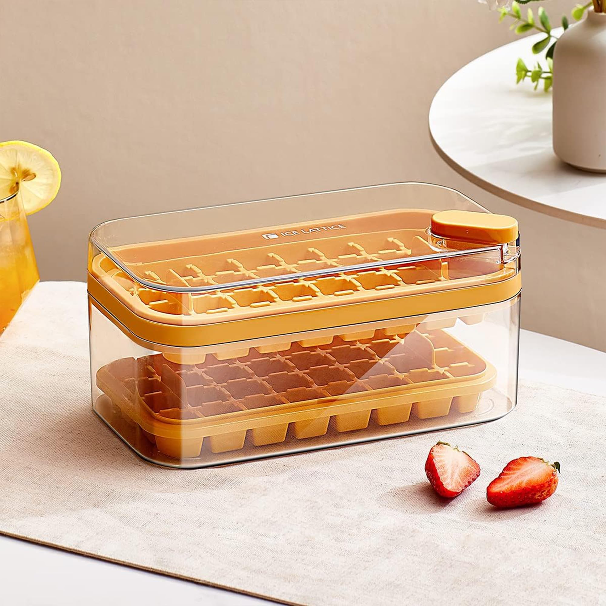 Kuber Industries 2 Layer Ice Cube Tray with Lid | Ice Cube Storage Box with Ice Scoop | 64 Ice Cube Molds for Freezing | One-Press Demolding | BPA Free | Orange (B0D31DNJD9) Amazon Price History, Amazon Price Tracker