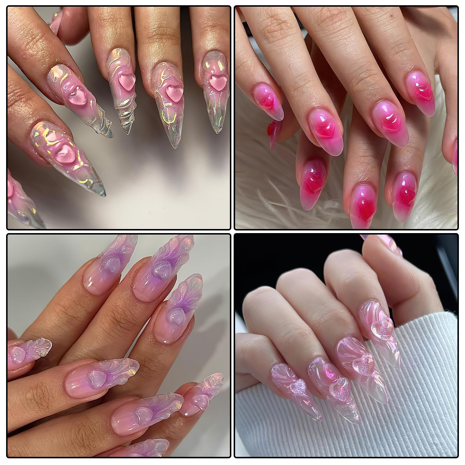 Amazon.com: ROFIBUT 60Pcs 3D Purple & Peach Heart Nail