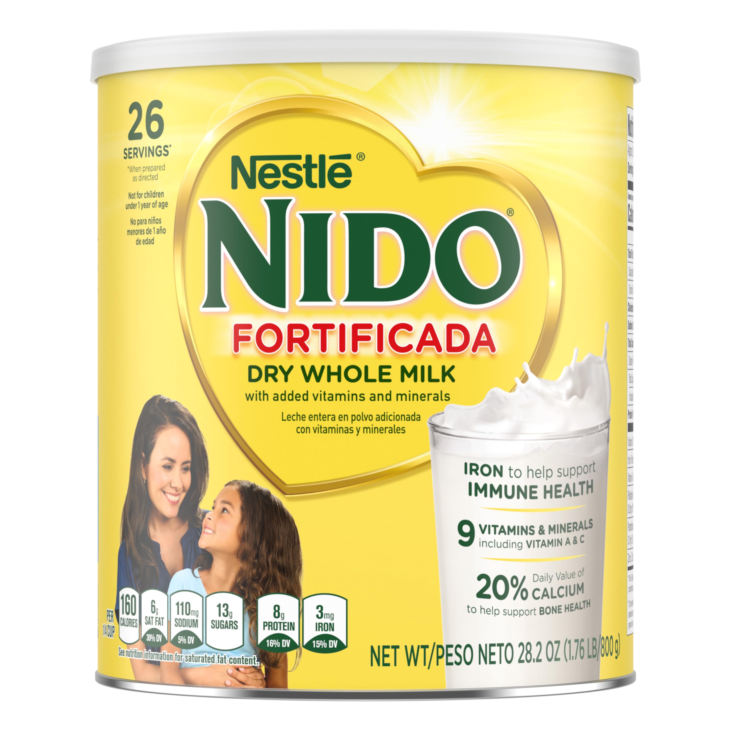 NIDO Fortificada Powdered Drink Mix - Dry Whole Milk Powder with Vitamins and Minerals Canister