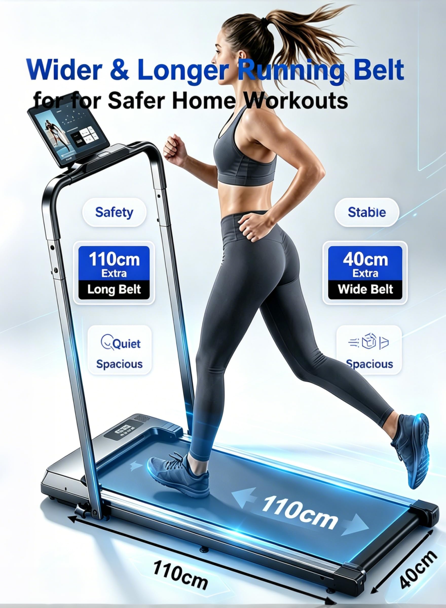Laufband für Zuhause Klappbar – Upgraded Langlebig & Tragbar Elektro-Treadmill für Home-Fitness, mit Starkem Saugnapf-Tabletthalter & Fernbedienung, Max. 10 km/h für Cardio & Walking (Black)