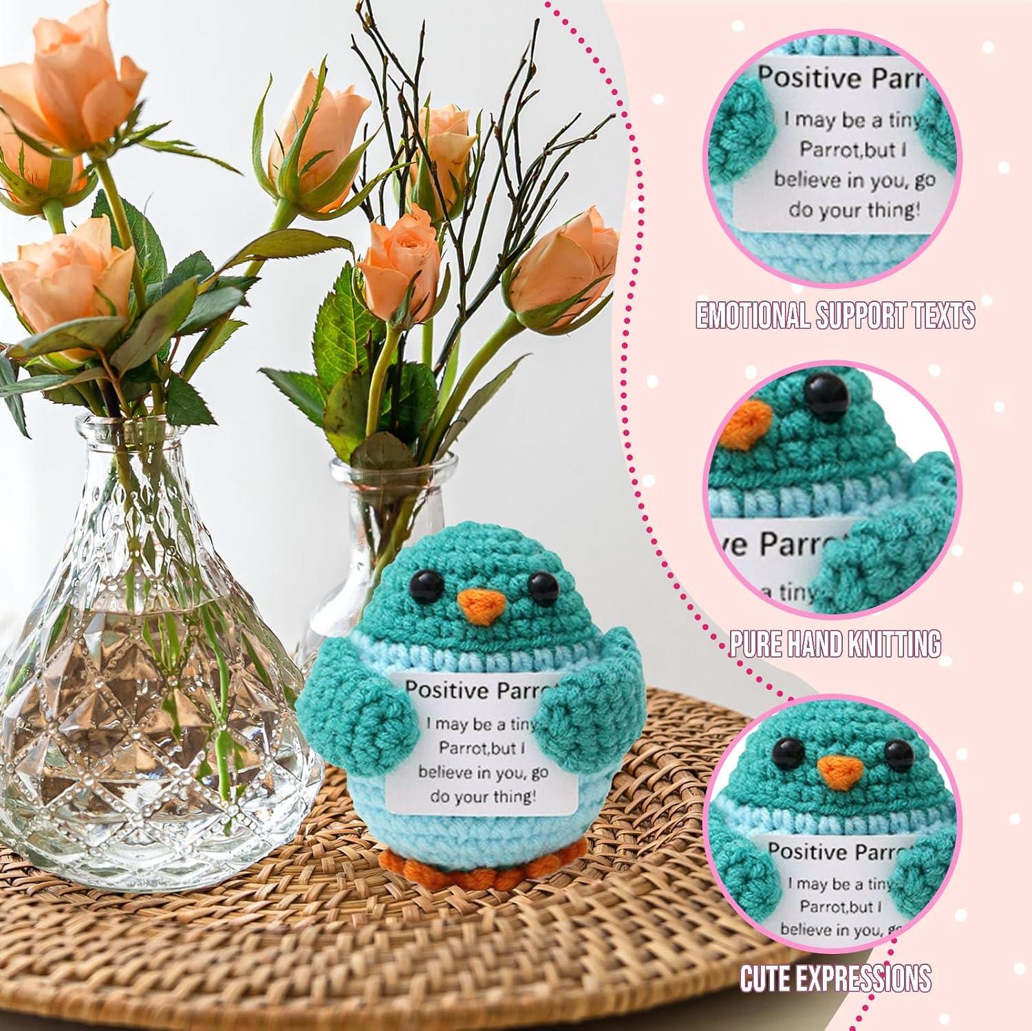 Inspirational Handmade Crochet Parrot, Positive Emotional Support Parrot, Valentine's Day Gift, Birthday Thanksgiving Basket Gift for Home Decorations