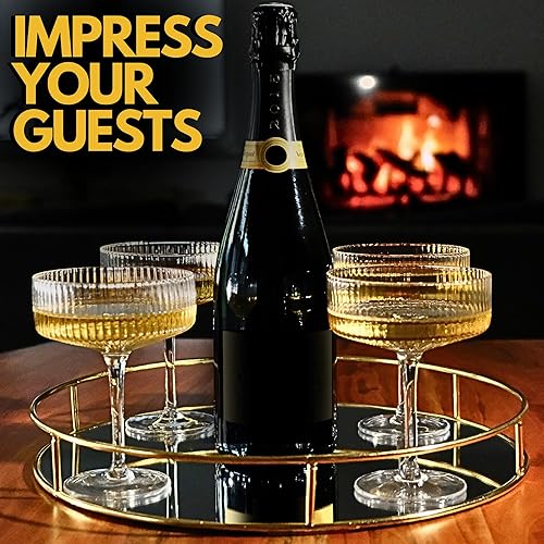 Miniatura 4 de Juego de 4 vasos de cóctel vintage de 8 onzas, cristalería acanalada soplada a mano para Martini, Margarita, Champagne Coupe, Manhattan,