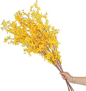 cn-Knight 6pcs Artificial Forsythia Flowers,43 Inch Long Stem Silk Flower Jasmine, Fake Flowering Shrubs for Rustic Style Home DÃ©cor,Centerpieces Tablescaping,Yellow
