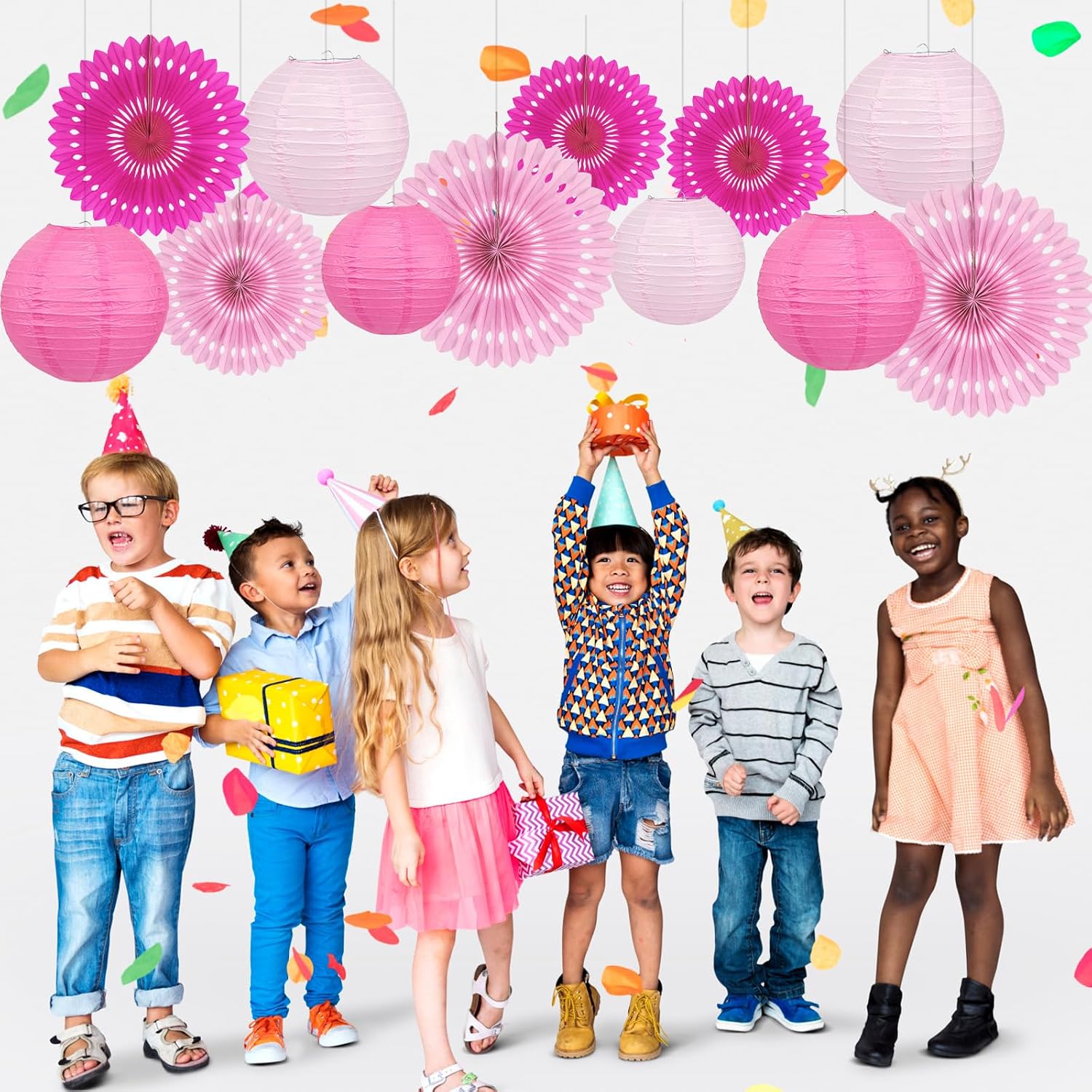 15 Pcs Hot Pink & Pastel Pink Party Decorations, Reusable Paper Fan and Lantern Set for Women's Birthday, Baby Shower, Bridal Shower, Galentines Day Decorations