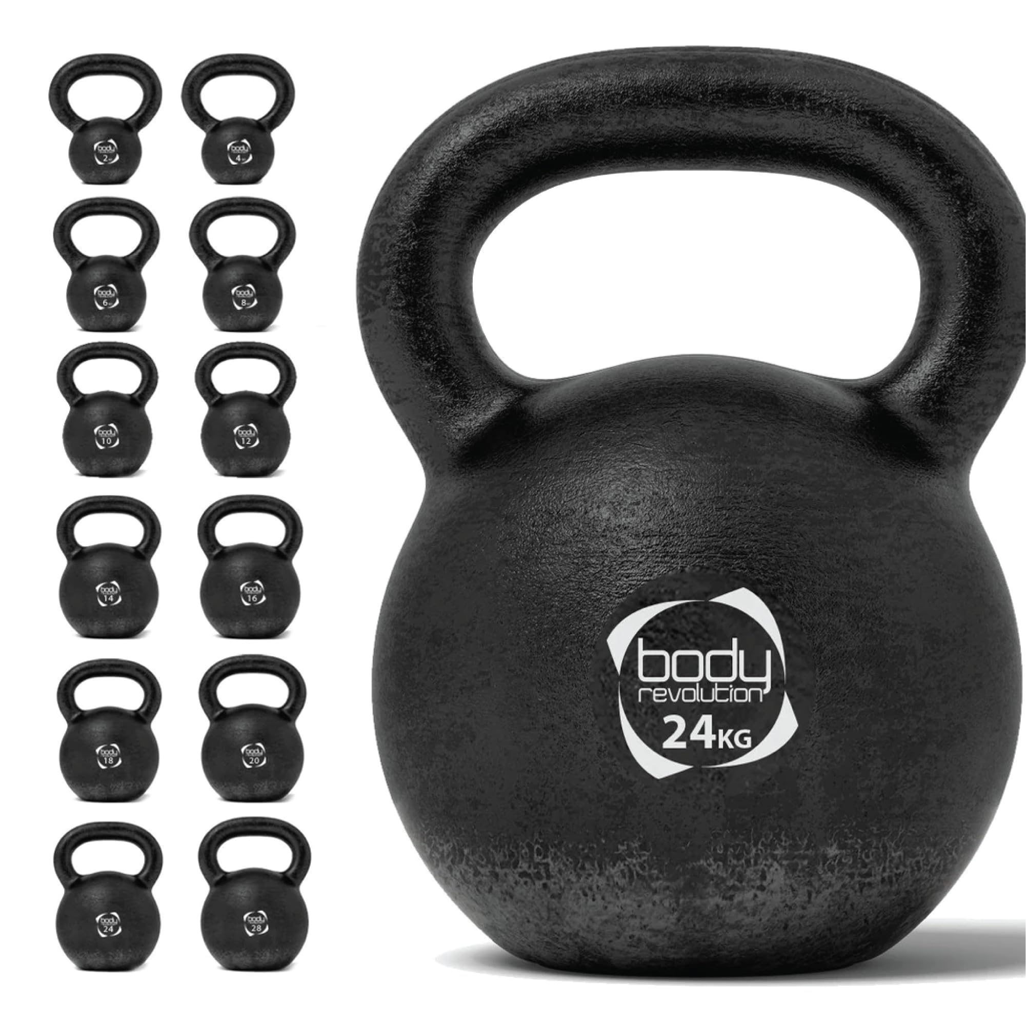 Body Revolution 24kg Cast Iron Kettlebell – Strength Training Weight for Home Gym & Fitness – Durable Solid Iron with Easy-Grip Handle, Anti-Roll Flat Base & Black Painted Finish