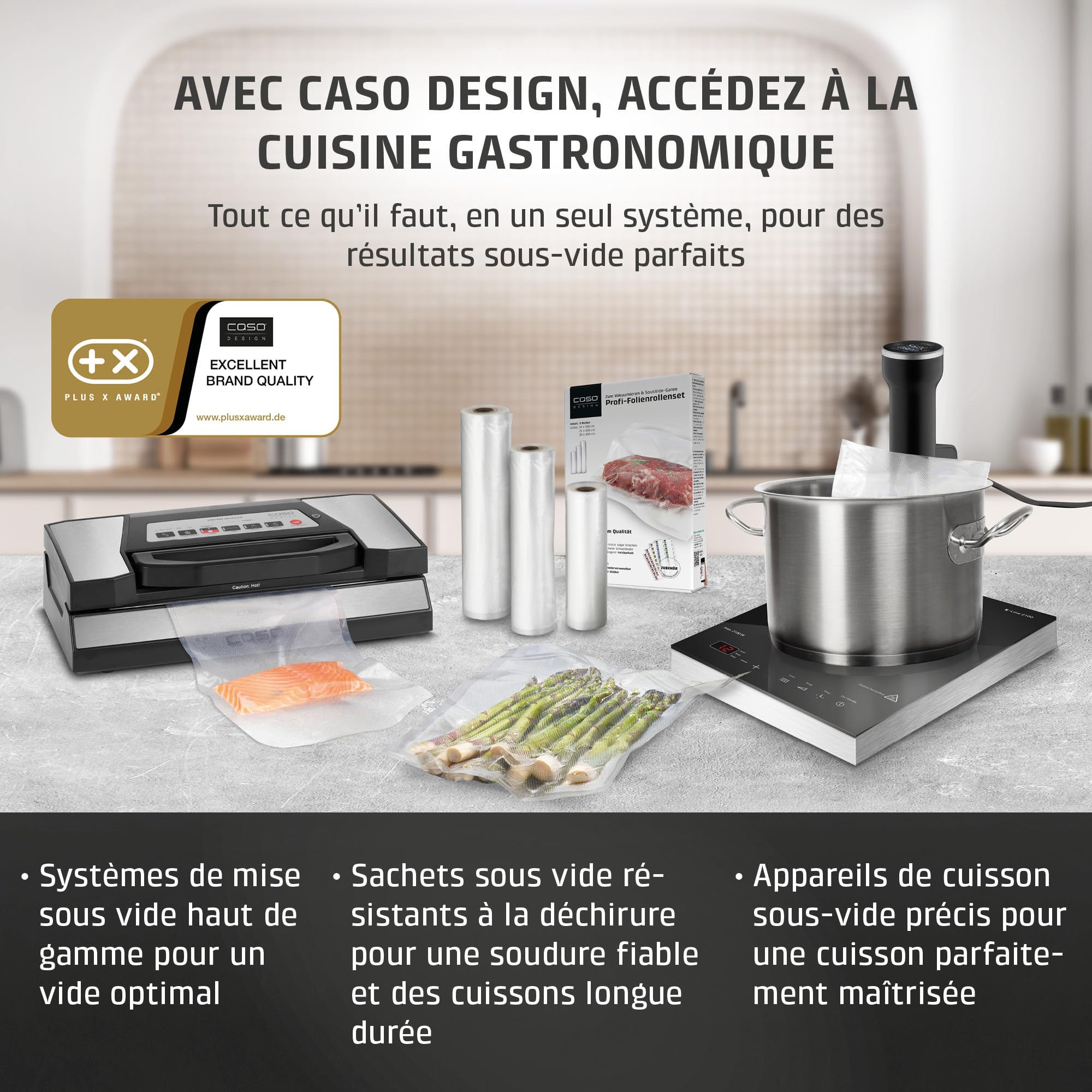 CASO SV400 Stick Sous Vide, pour récipients jusqu'à 20l de volume, 25-90°C par paliers de 0,5°C, IPX7, design peu encombrant