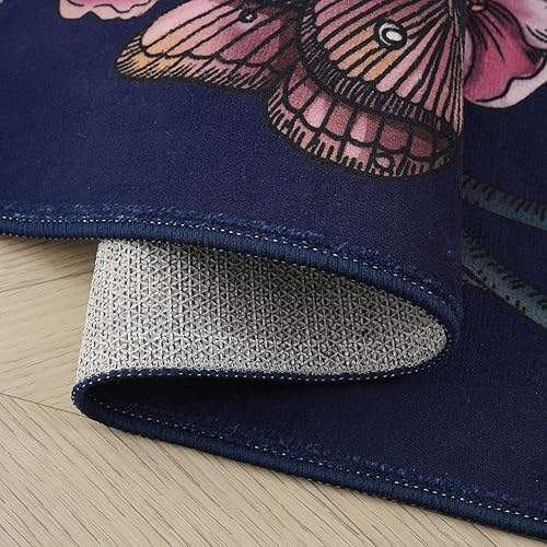 Miniatura 5 de Rugcomf Alfombra para Puerta de Entrada Interior 2x3 Alfombra Lavable a Máquina Boho Floral Mariposa Alfombra de Área Pequeña Antideslizante Pelo