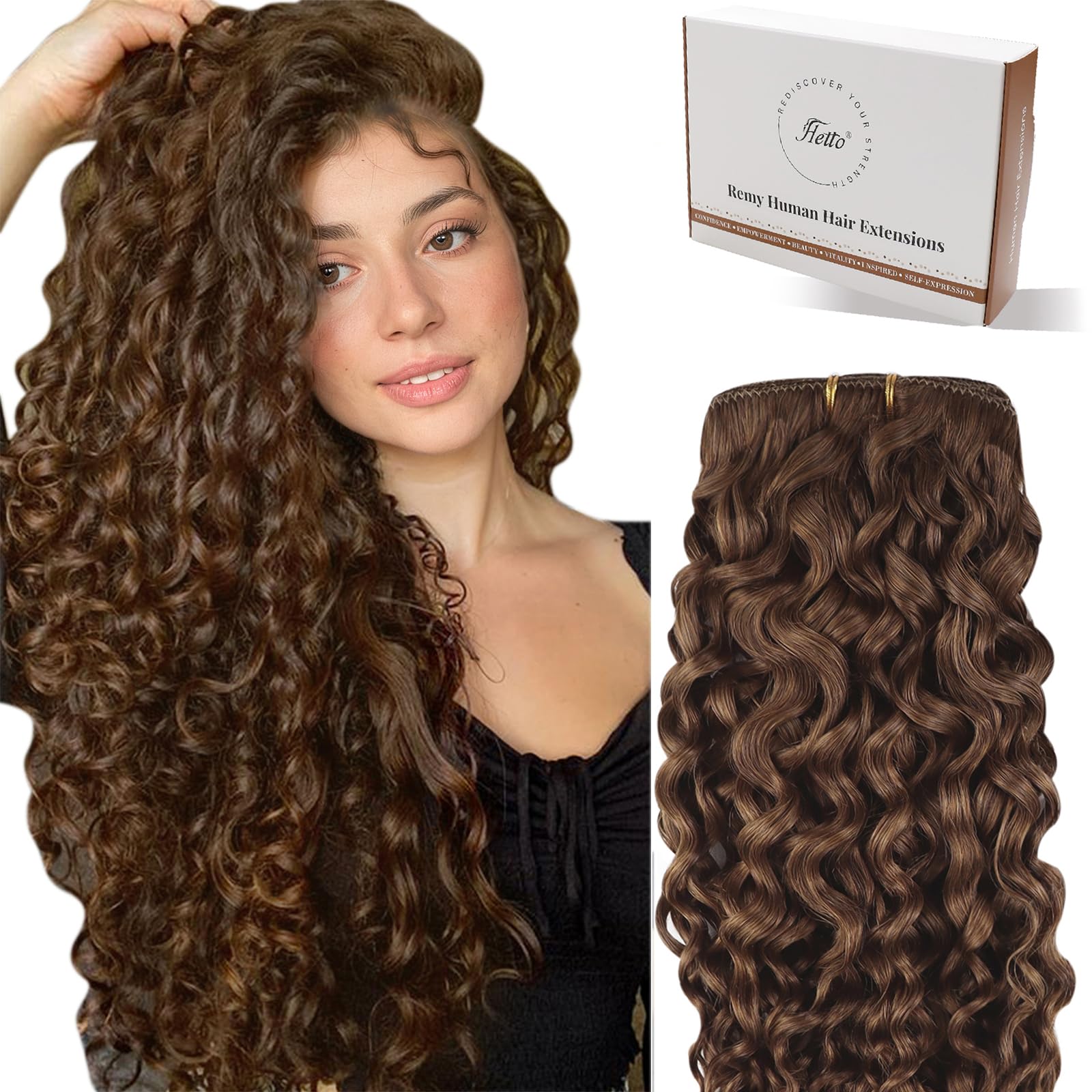 Curly Clip in Hair Extensions 120g 7pcs 20 Inch NW - Medium Brown - 3b-3c Natural Wave Curly, Full Head Remy Real Human Hair Invisible Natural Look