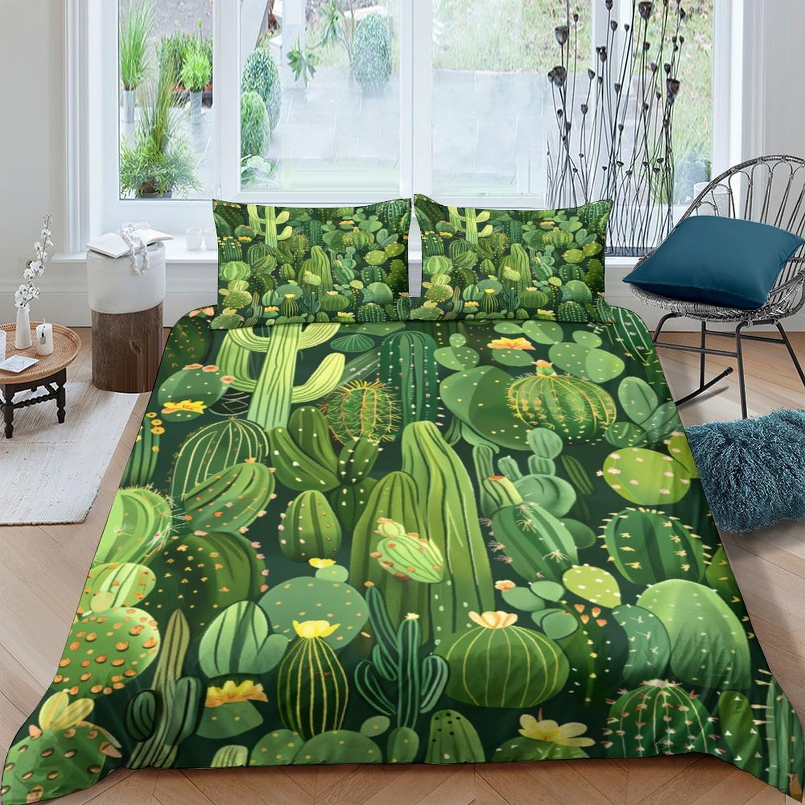 Ctjqhvkz Style-4 3D Printed Cactus Jungle Fitted Sheet Microfiber Soft Breathable Succulent Garden Mattress Cover For Bedroom Dorm Decor Single（135X200cm）