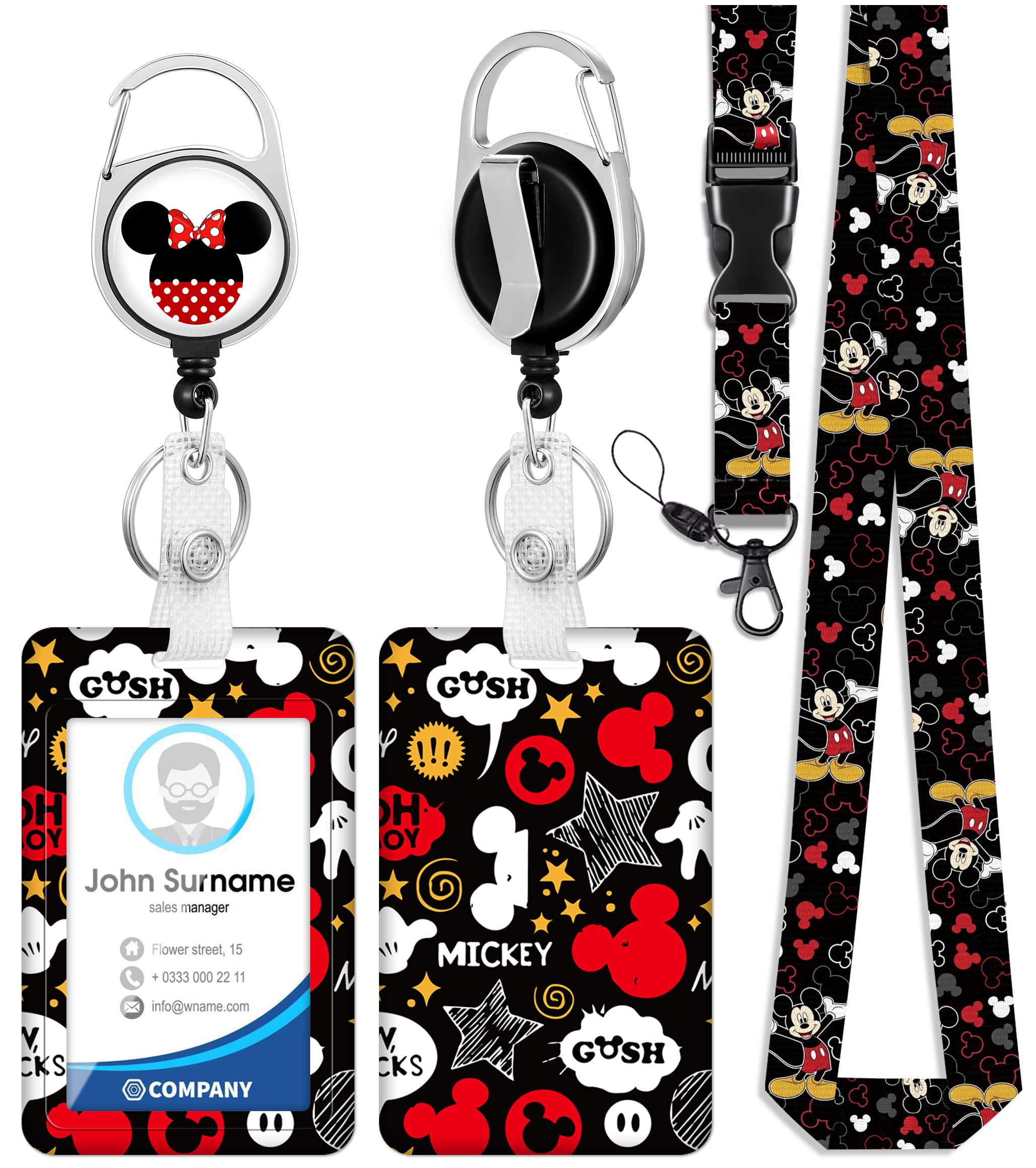 Akkya ID Badge Holder with Lanyard and Retractable Badge Reel Belt Clip, Cute Funny Cartoon Key Keychain Lanyards Clip On Badge Extender Vertical ID Sleeve Present for Women