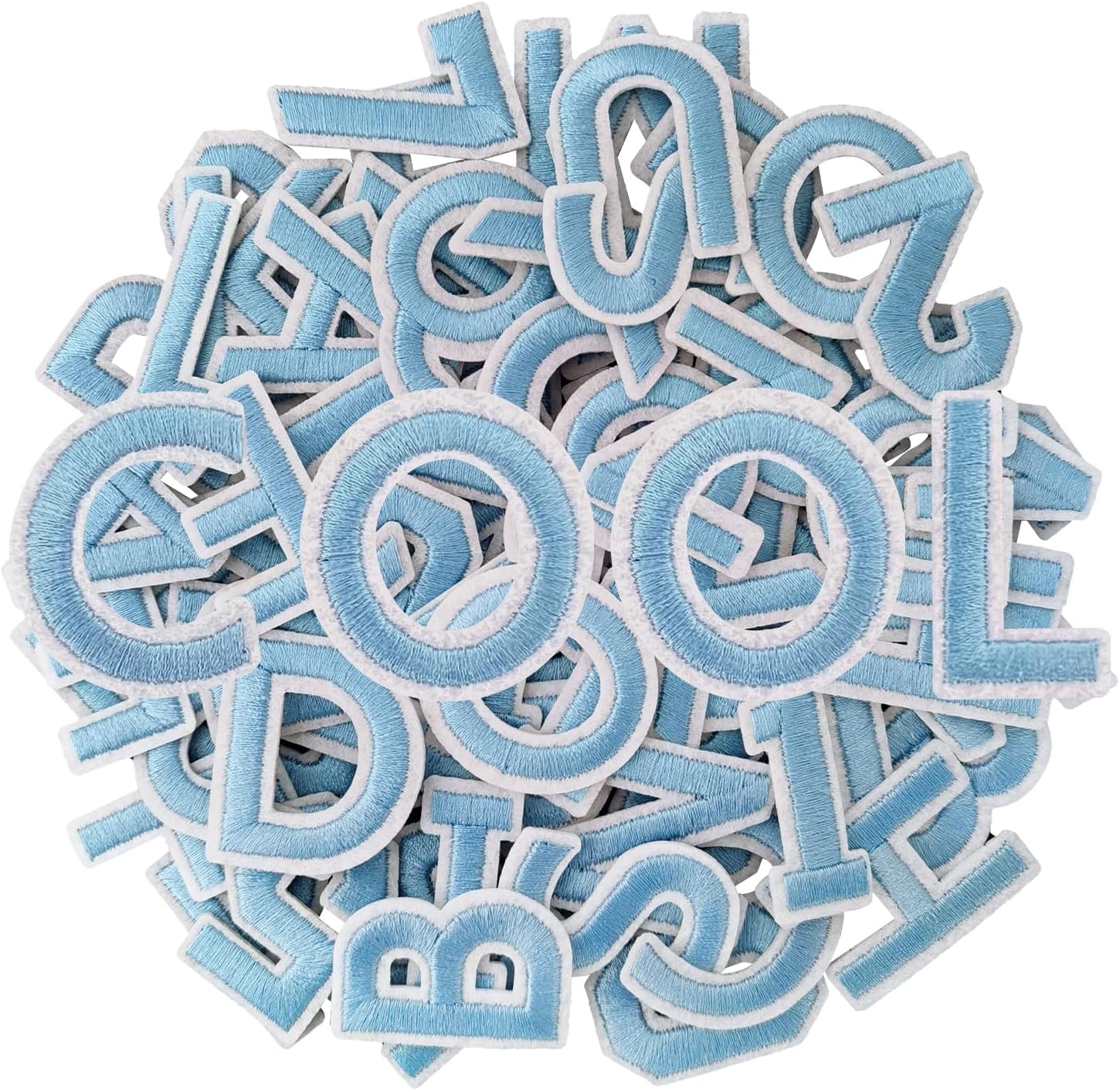 CLINTT 52Pcs Iron on Letter, Alphabet A to Z Patches with Ironed Adhesive, Decorate Repair Patches for Jackets Shirts Hats Bags Jerseys - Light Blue