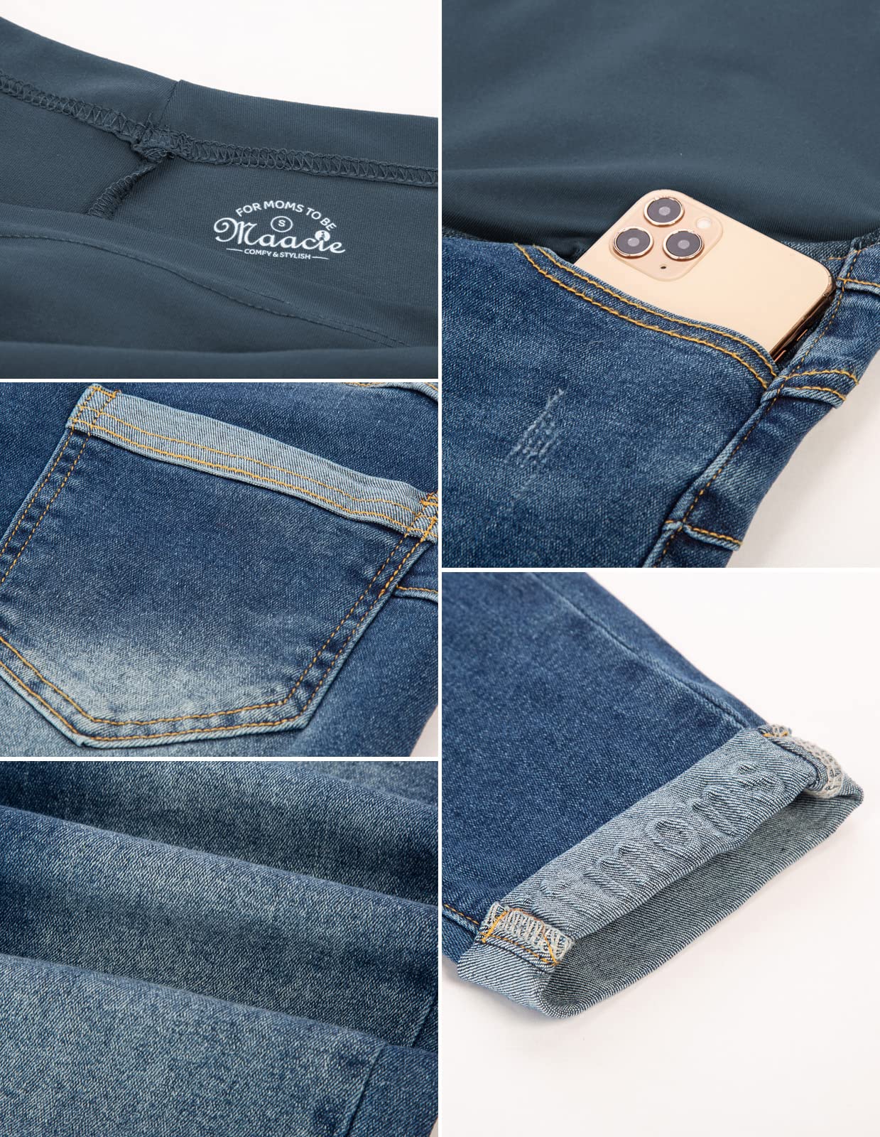 Maacie Umstandshosen Lange Elastisch Jeans für Schwangerschaft Bequem Jeans Frühling Sommer