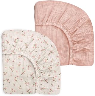 Muslin Crib Sheets 2 Pack, 28" x 52", Fitted Baby Mattress Sheets