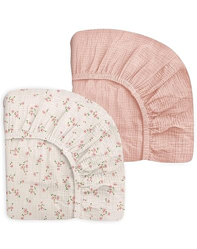 Miniatura 11 de Sábanas de cuna para niños y niñas, sábanas bajeras para cama de bebé de 28 x 52 pulgadas, ropa de cama de muselina neutra de algodón para cuna
