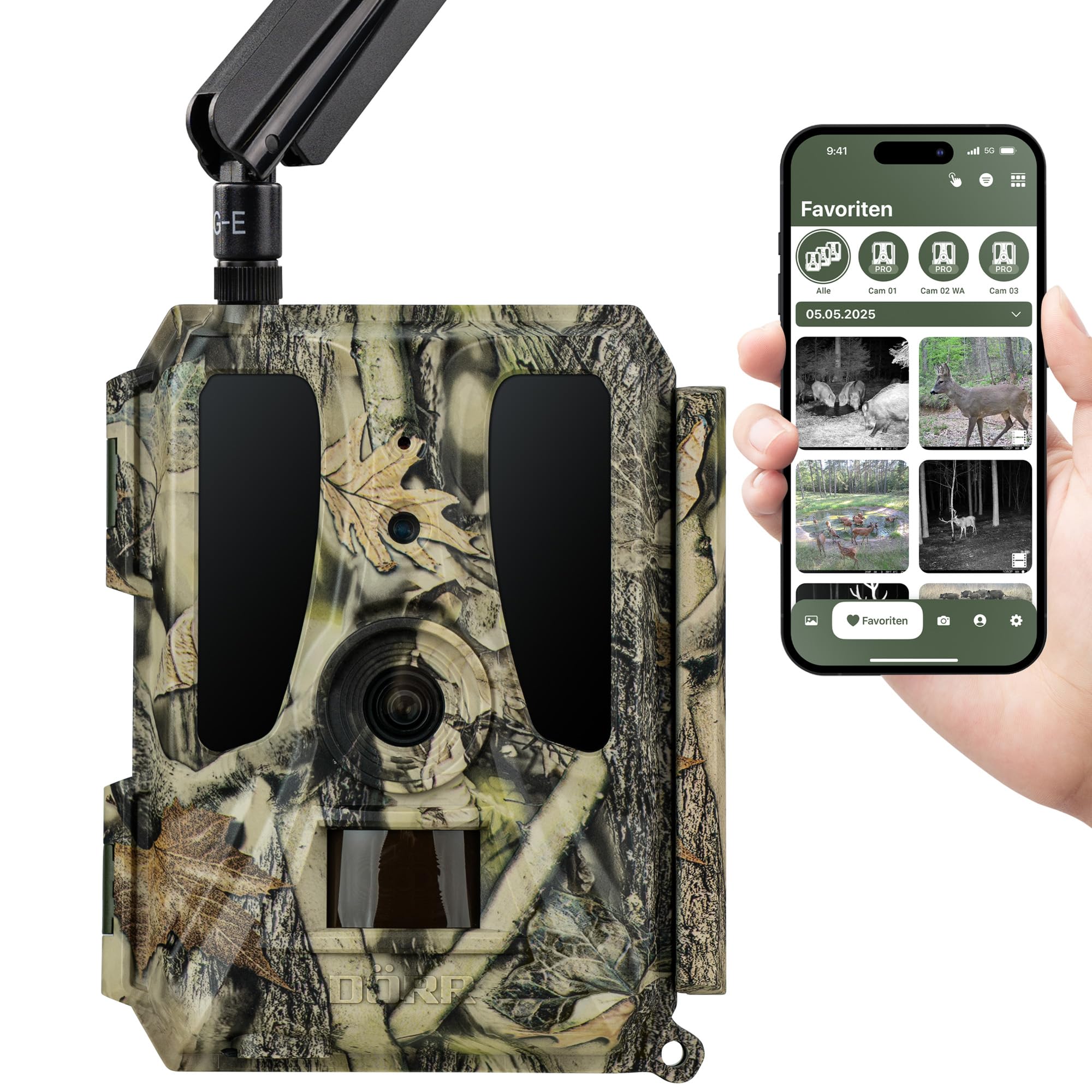 DÖRR Cloud Pro 4G Wildkamera, Überwachungskamera, 60°, Wiederaufladbar 18650, iOS & Android & Web App, 4G Bildübertragung, 24MP Bilder, Full HD 1080P Videos, Echtzeitmodus, Infrarot Blitz, Zeitraffer