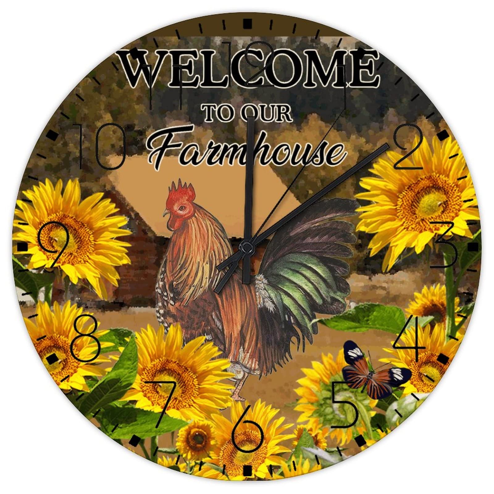 Horloge murale en bois rétro 30 cm motif animal poulet déco vintage pour cuisine et bureau