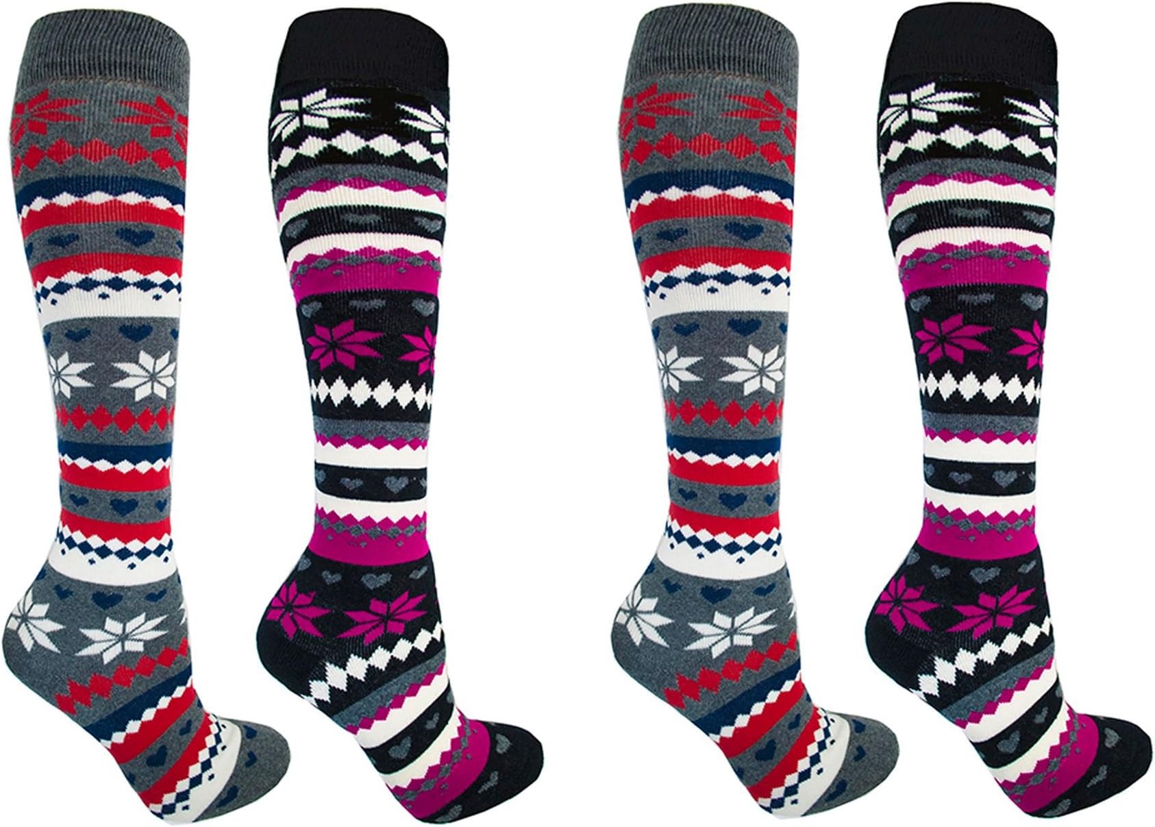 SockStack Women's Knee High 4 Pack Fair Isle Design Thermal Socks, Size 4-7, SK238
