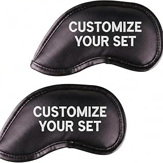 Premium Magnetic Leather Iron and Wedge Golf Club Head Covers | Set of 10 | Fits Most Clubs | Embroidered Club Label on Both Sides of Club Head Cover