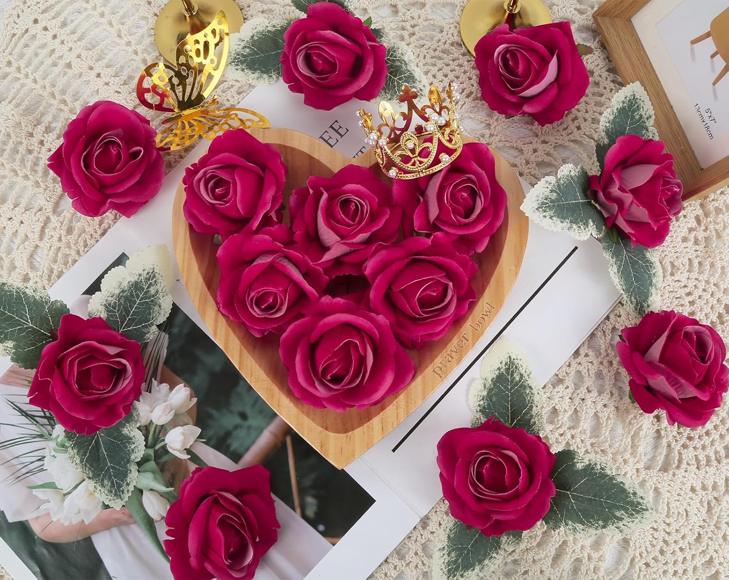 IPOPU Rose Artificial Flowers 20pcs Realistic Velvet Faux Rose with Stems Deep Pink Fake Rose Flowers in Vase for DIY Wedding Bouquets Bridal Shower Party Centerpieces Table Home Decor (Deep Pink) - Image 6