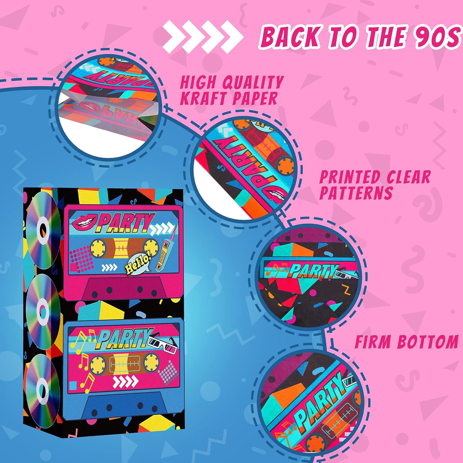 Zonon 24 Pieces 90s Party Favor Retro Radio Goody Bags Hip Hop Theme Gift Bags for 1990s Birthday Disco Party Treat Candy Supplies - Image 3