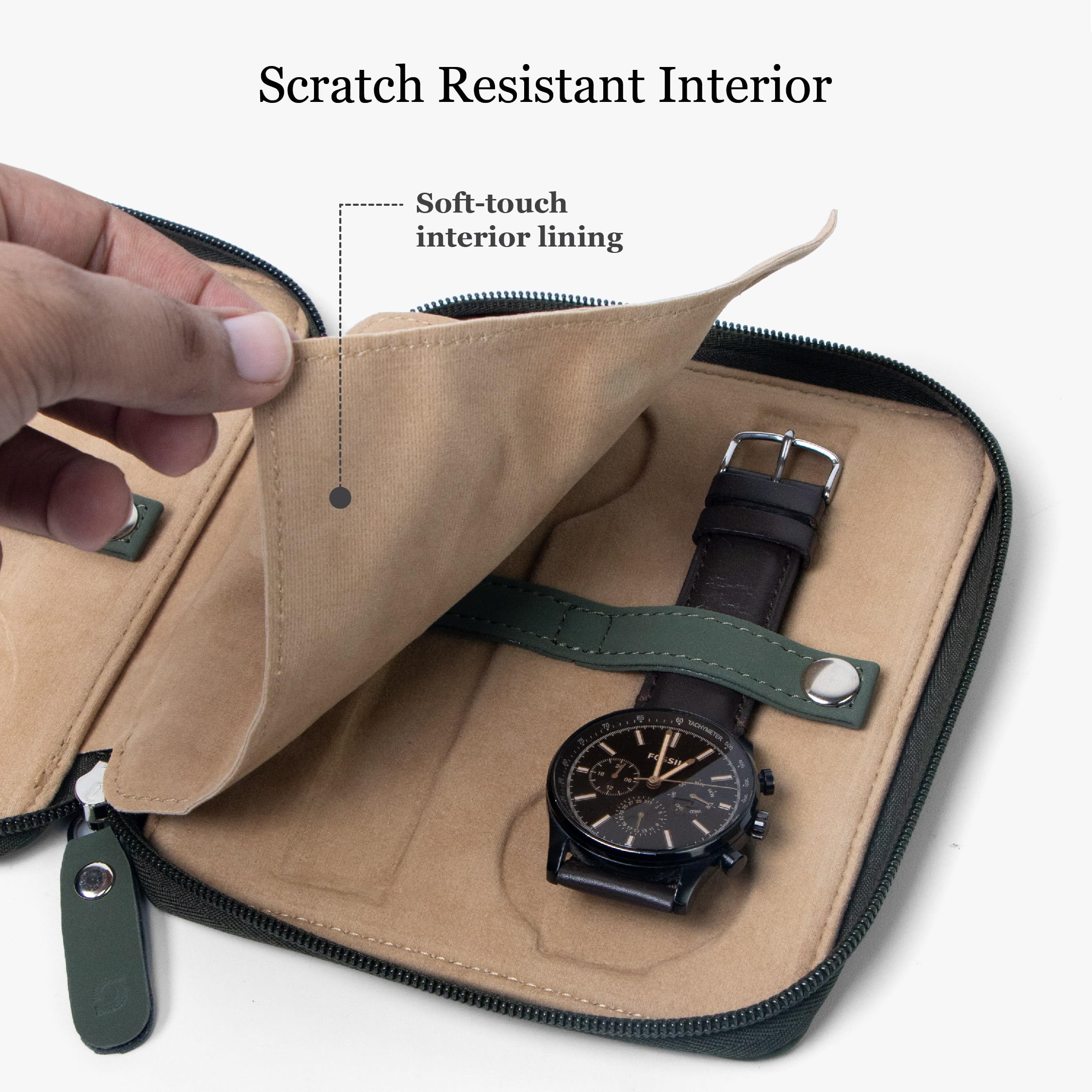 Bellblock Hochwertige Uhrenaufbewahrung für Damen/Herren | 4 Fächer mit kratzfester Innenseite | Elegante tragbare Uhrenbox | Veganes Leder |