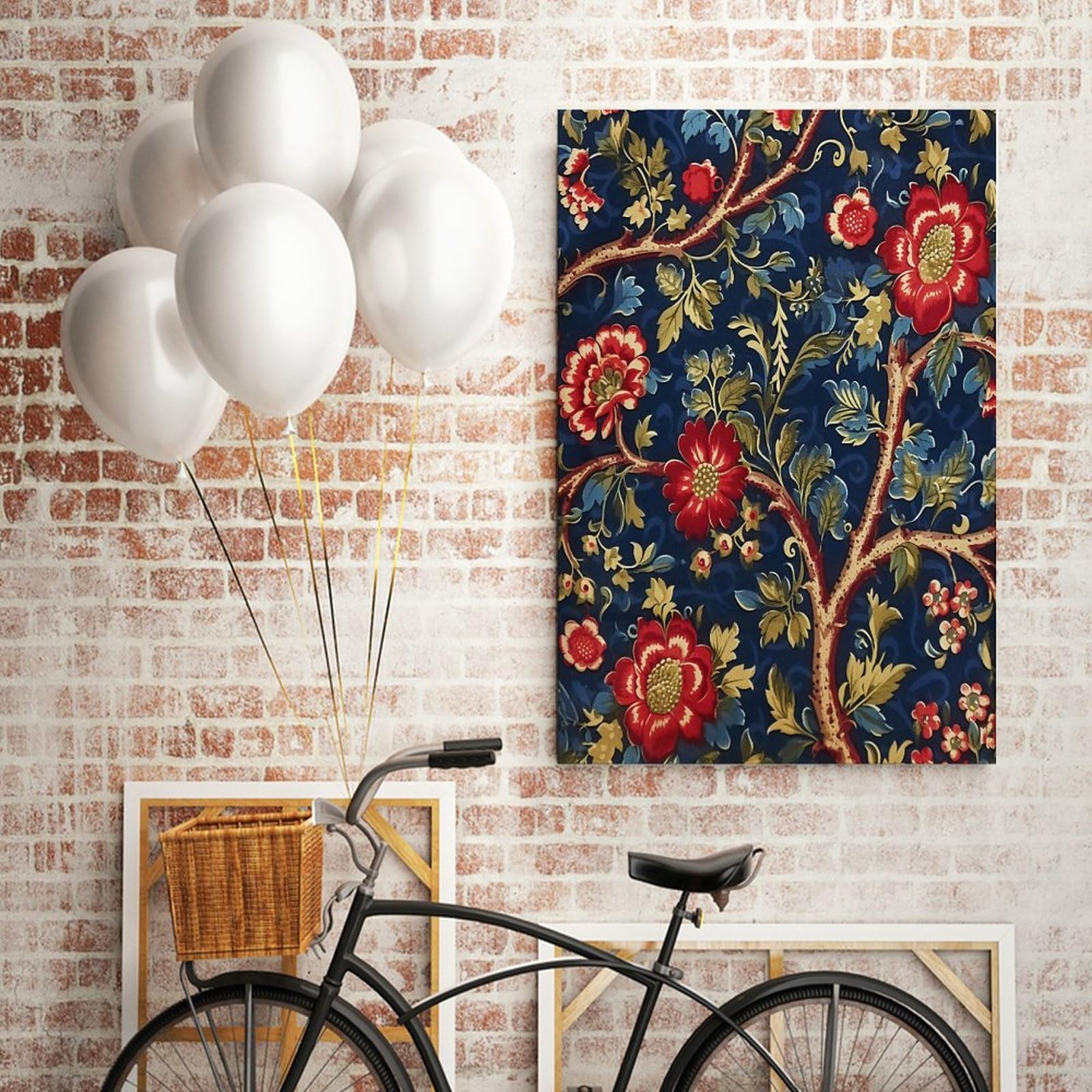 Amazon.com: Burgundy Gold Navy Blue Floral Botanical Canvas Wall