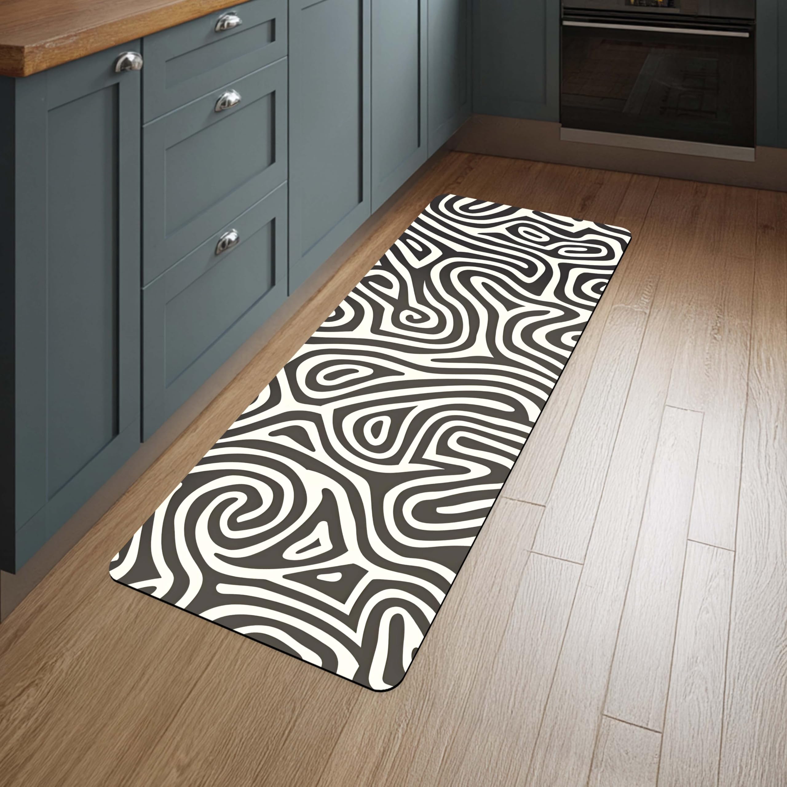 TURTLEWINGS Floor Mat 120×40 cm – Quick Dry Anti Slip Diatomite Kitchen Mat | Soft Rubber Backing Washable Long Floor Runner | 3 mm Thickness (Black & White Abstract Pattern)-image-23