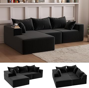 108"Modern Sectional Sofa,Modular Convertible L-Shape Sofas,Upholstered Couches with Deep Seat,Pet-Friendly Sponge Sofa for Living Room Bedroom,Sofa bed for small space Black, Left Facing Chaise
