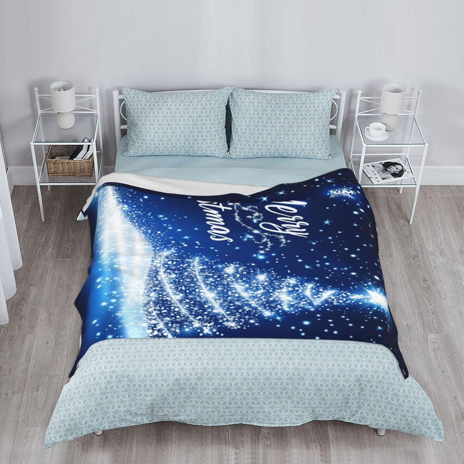 Throw Blanket Merry Christmas Blue Tree Couch Blankets Plush Flannel Cover Lightweight Soft for Living Room Bed Sofa Travel Office Camping 50 x 60 Inch - Image 8