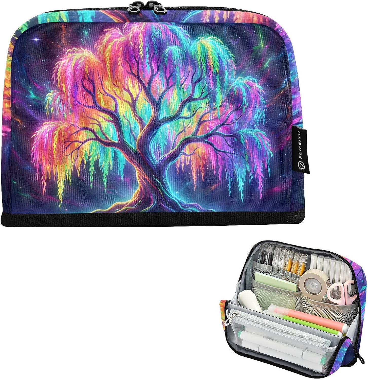 Rainbow Tree Standing Pencil Case Pouch Box Large Capacity Foldable Stationery Organizer Bag for Office Travel