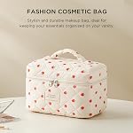 HBselect Quilted Makeup Bag for Women, Floral Cotton Cosmetic Bag Large Travel Makeup Bag Coquette Aesthetic Toiletry Bag