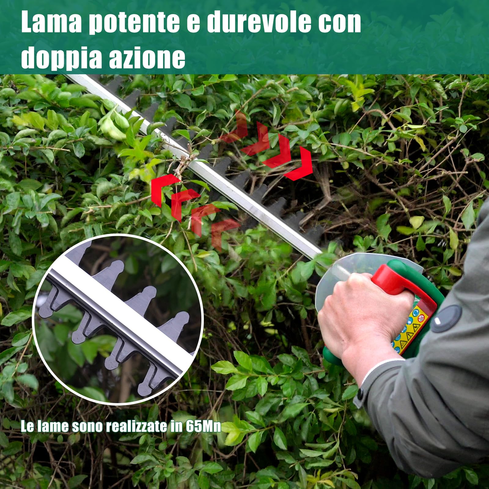 HYCHIKA Tagliasiepi Elettrico con Filo 550W, Taglia Siepe Elettrico, Tagliasiepe Elettrico, Lunghezza Lama 450MM, Distanza Denti 18MM, Lame a Doppia Azione, per la Potatura di Siepi e Arbusti