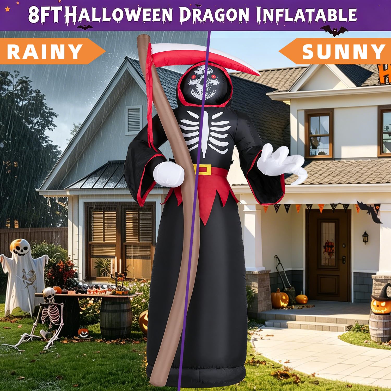 8FT Halloween Inflatable Grim Reaper LED Outdoor Yard Lawn Blow Up Decor