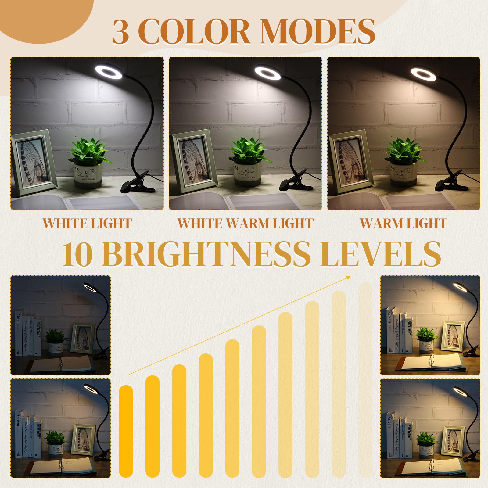 Clip On Lamp Liseuse 3 Modes De Couleur 3000-6500K 10 Luminosité Dimmable 360° Flexible Col De Cygne LED Lampe De Bureau Avec Pince Protection | Leroy Merlin