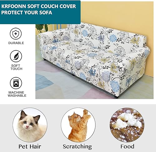 Miniatura 4 de KRFOONN Fundas elásticas de sofá de 3 piezas para sofás de 2 cojines, funda estampada con 2 fundas de cojín de asiento separadas, fundas de sofá